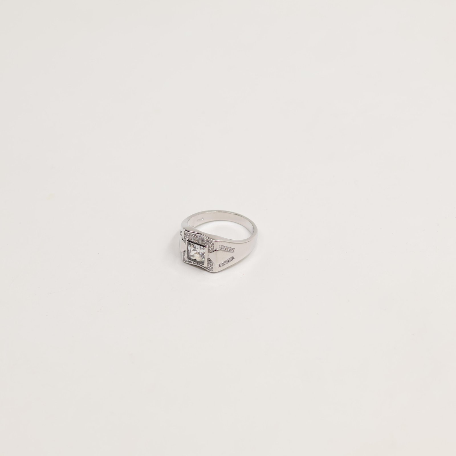 Silver Geometric Triangle Crystal Ring