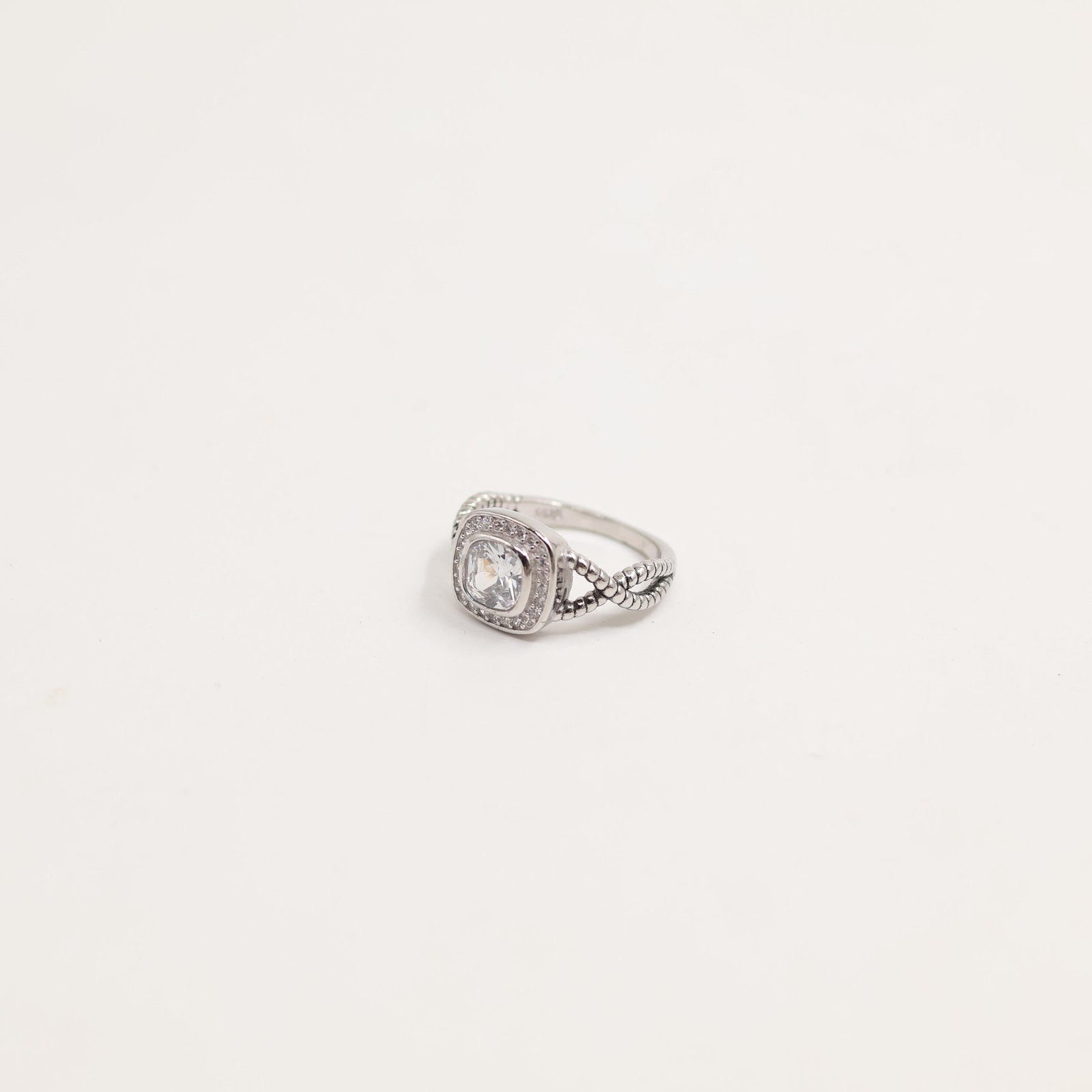 Silver Open Cuff Adjustable Crystal Ring