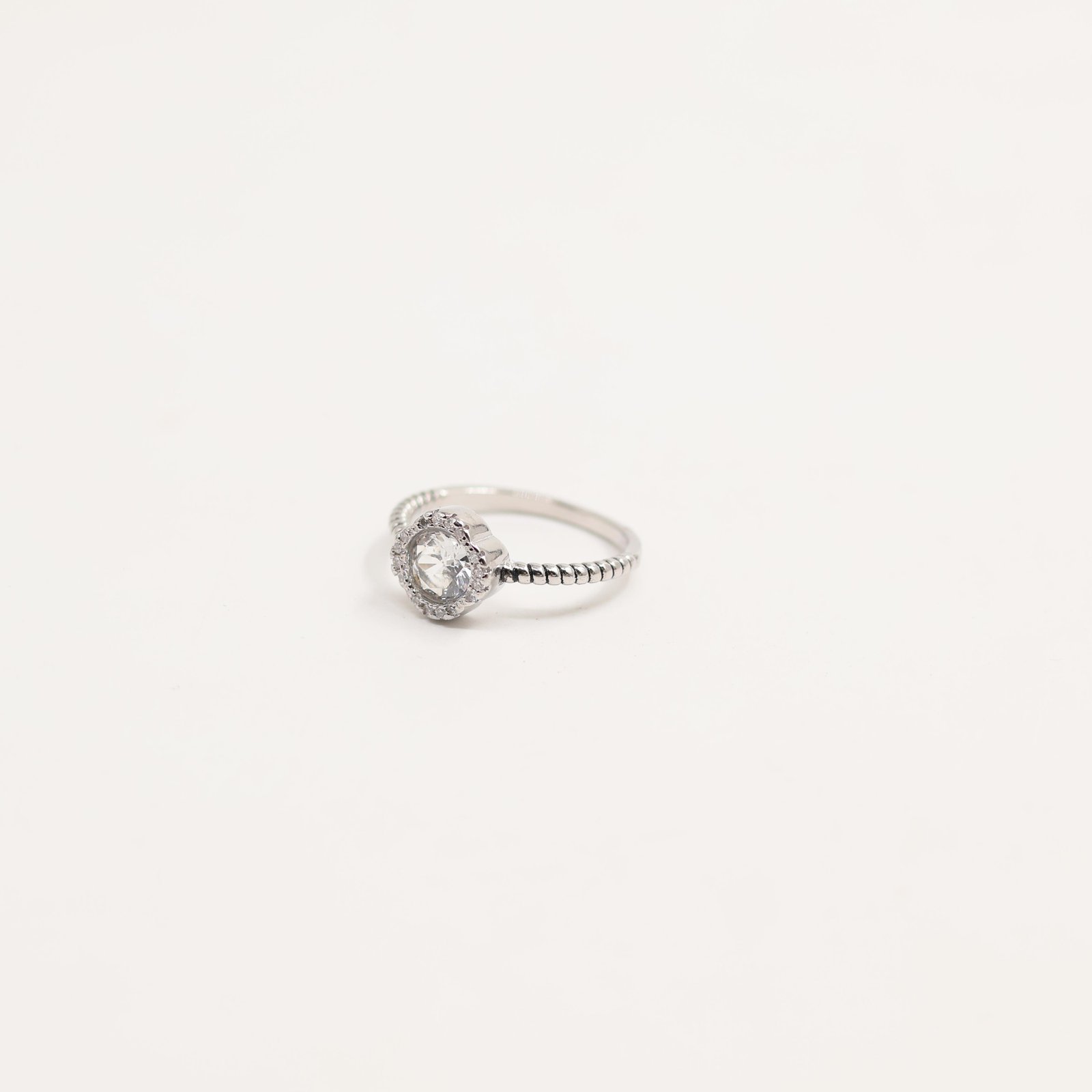 Silver Radiant Cut Halo Solitaire Ring