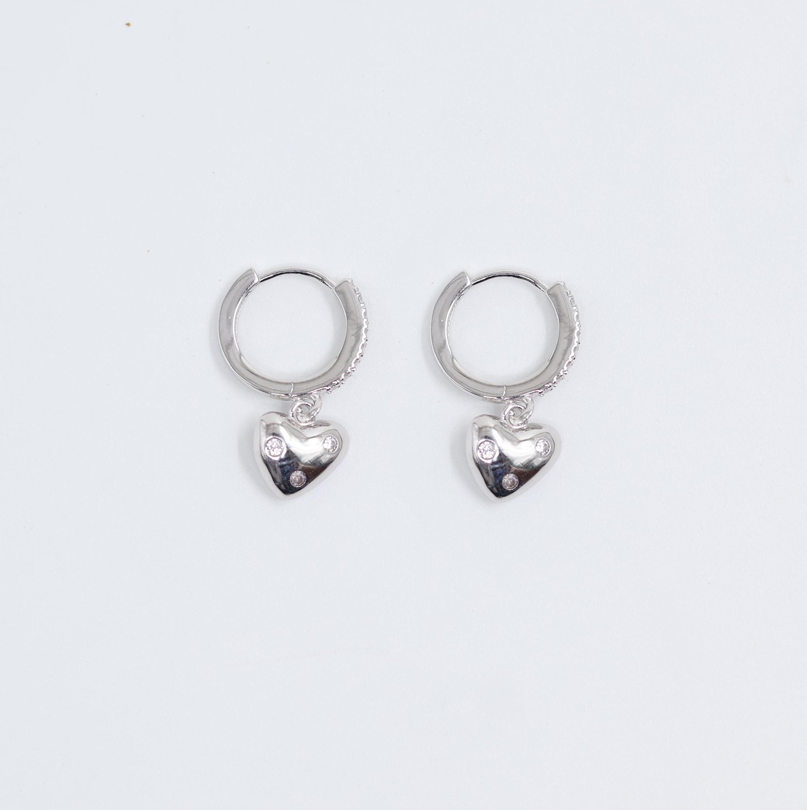 Silver Heart Charm Hoop Earrings