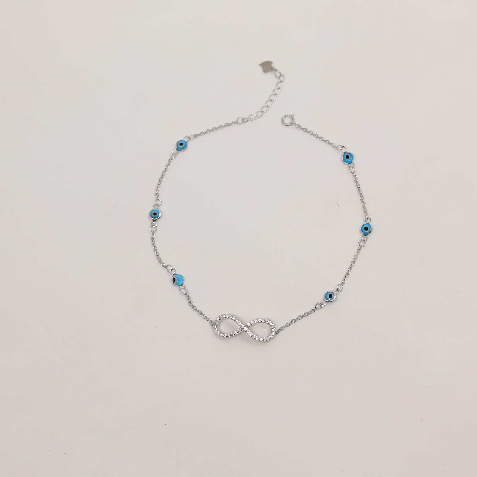 Silver Infinity Evil Eye Charm Bracelet
