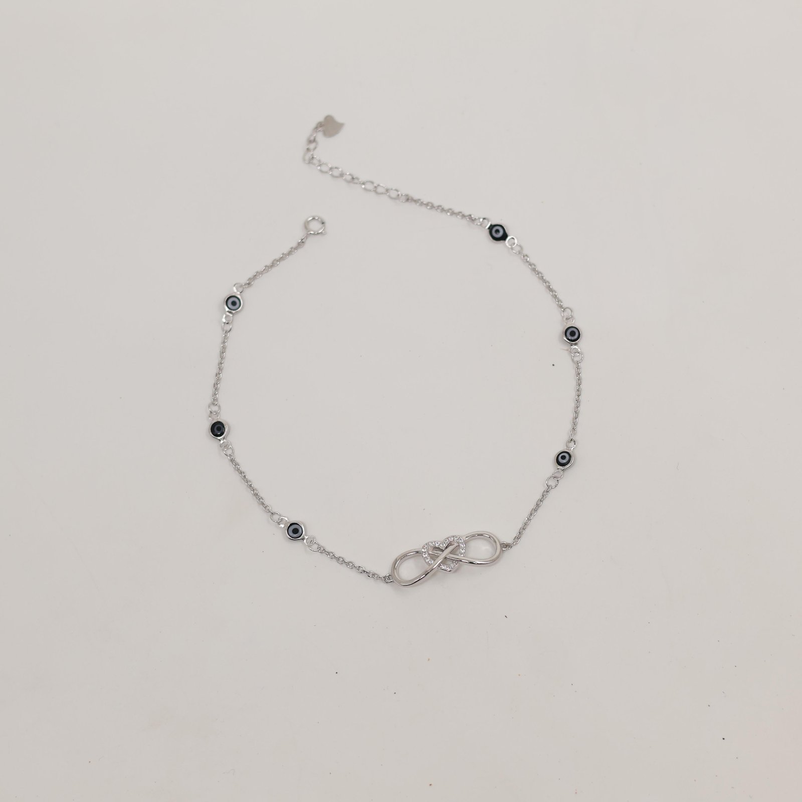 Silver Infinity Heart Evil Eye Charm Bracelet
