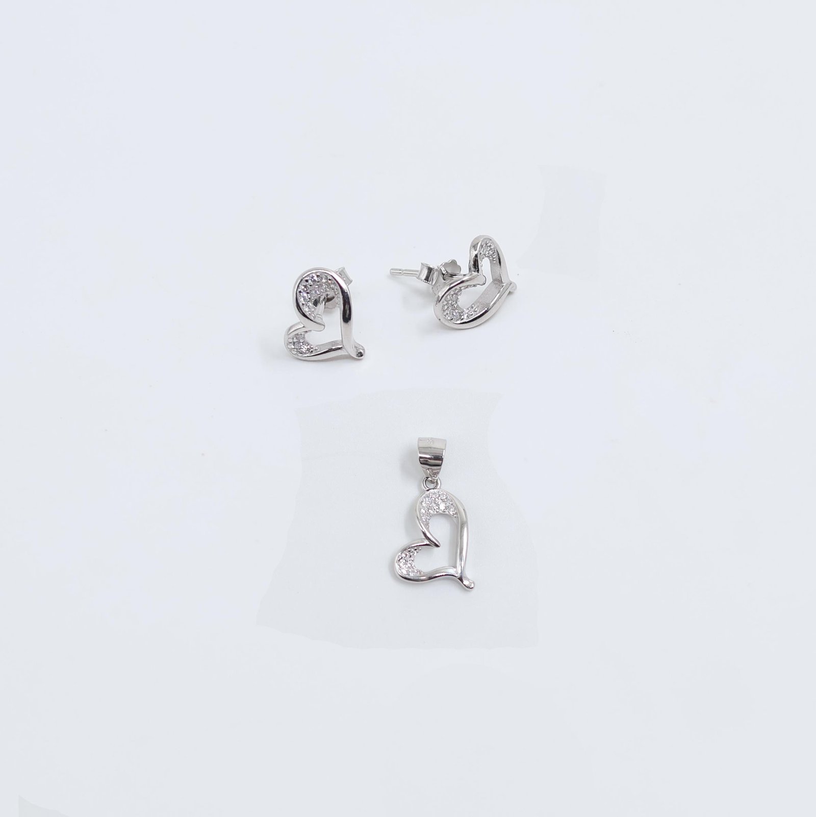 Silver Abstract Heart Pendant & Stud Earrings Set