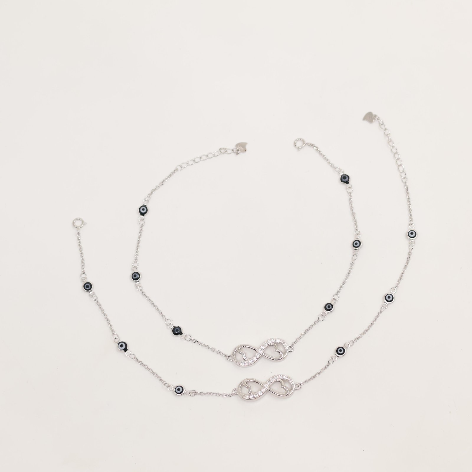 Silver Infinity Heart Evil Eye Bead Bracelet