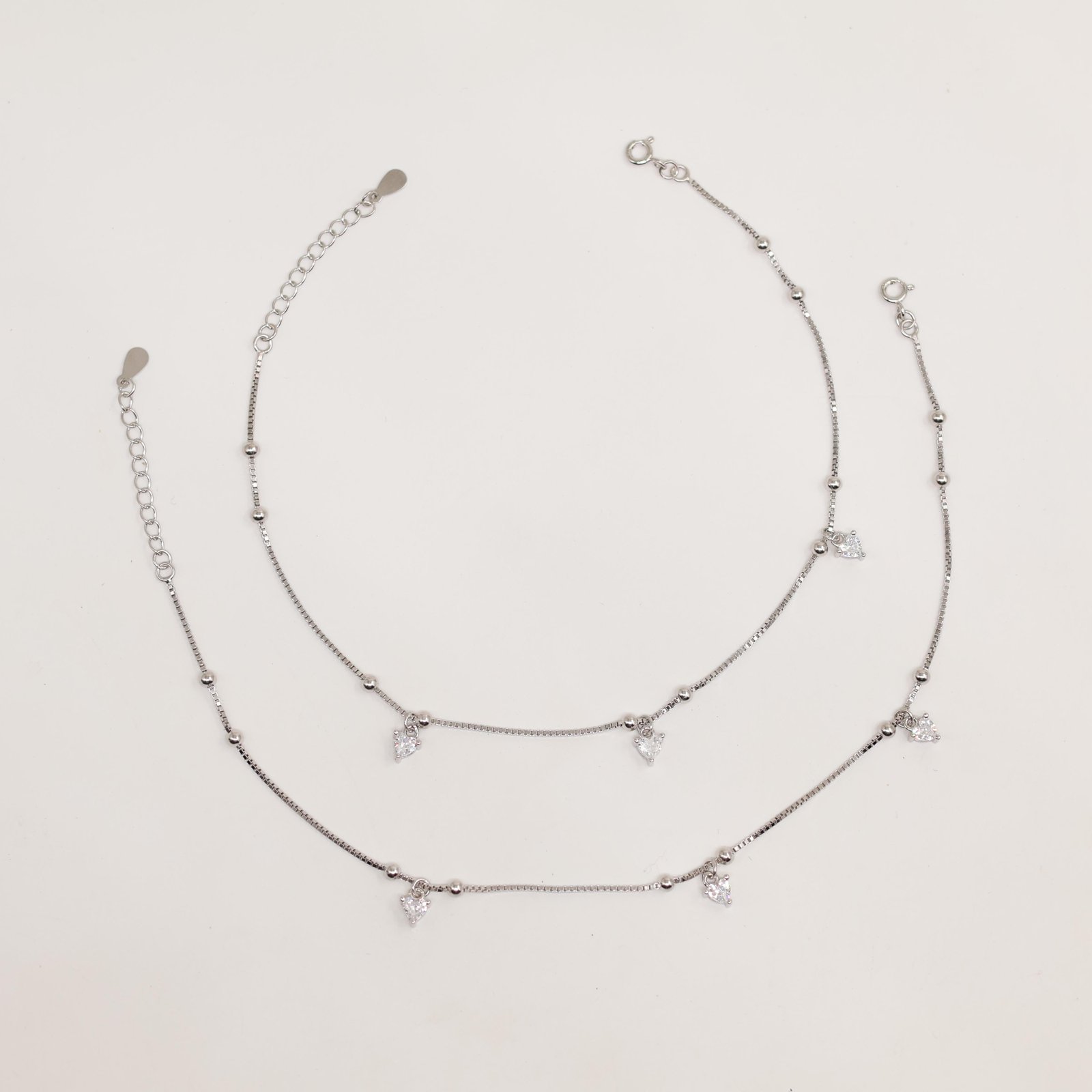 Silver Triple Heart Crystal Dangle Bracelet