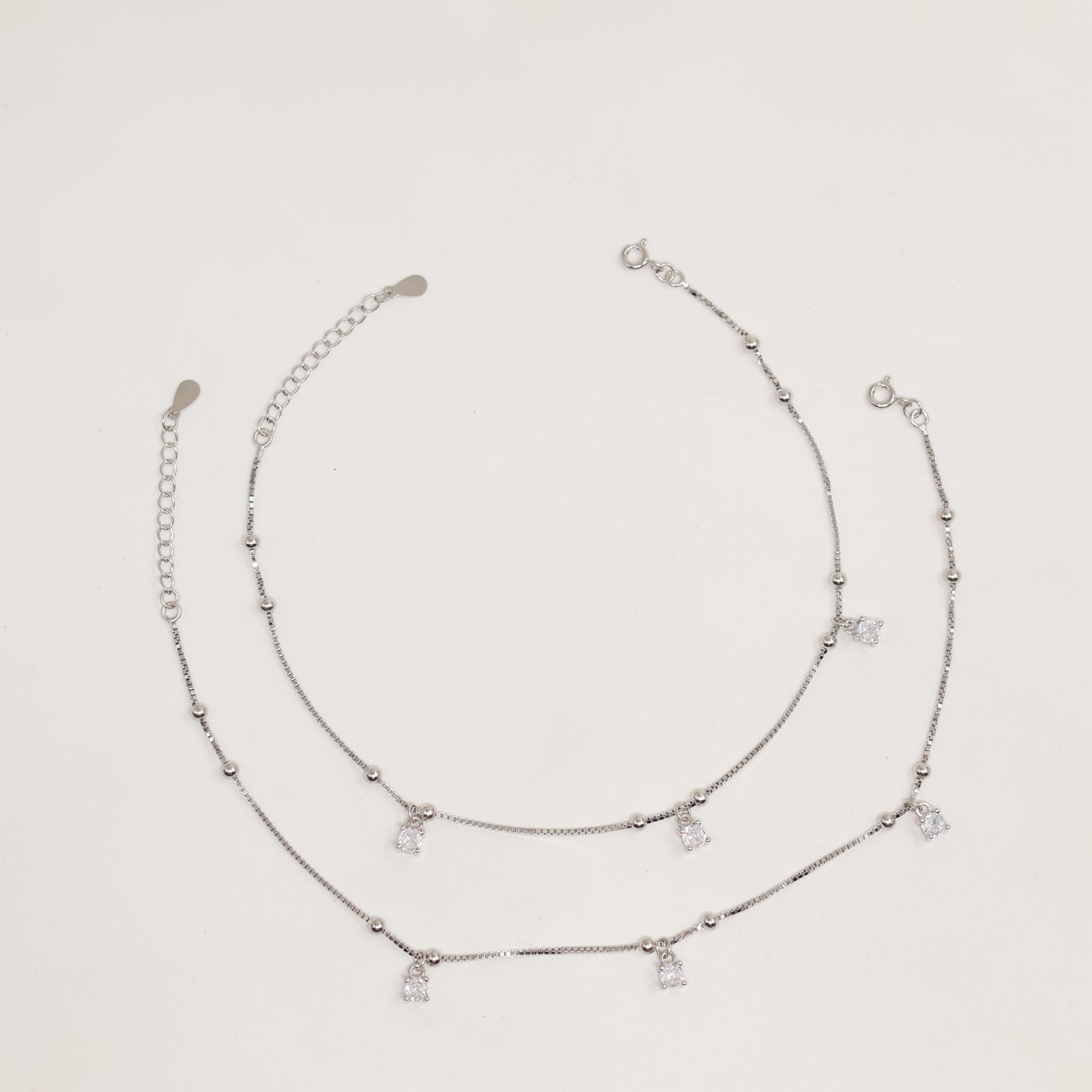 Silver Triple Square Crystal Charm Bracelet