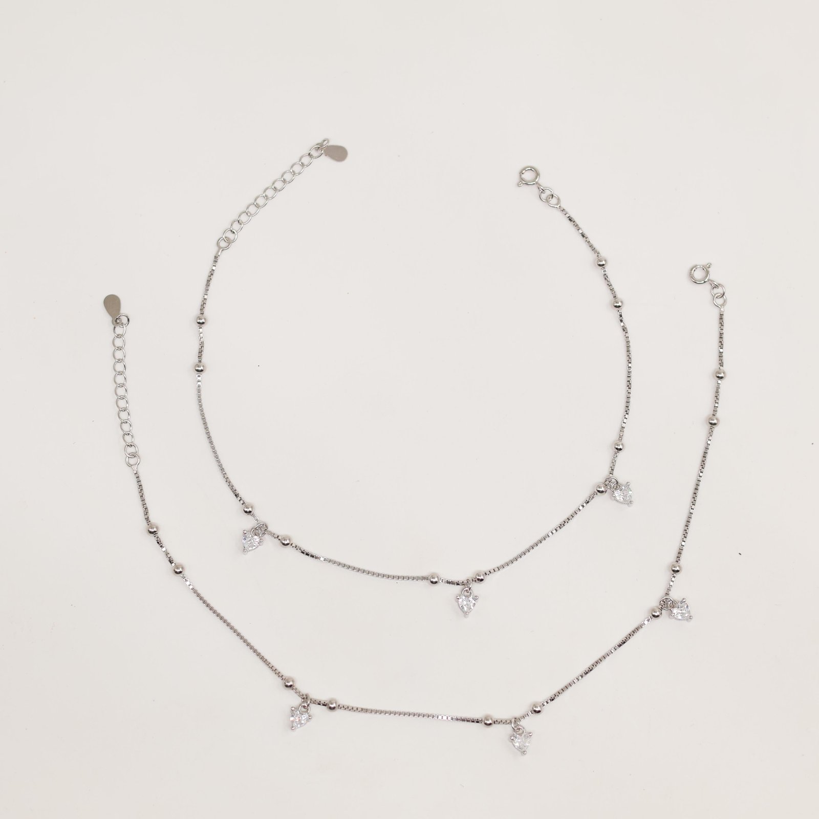 Silver Heart Crystal Dangle Box Chain Bracelet
