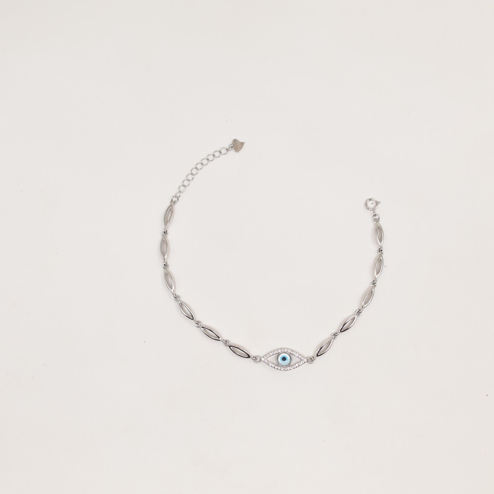 Silver Evil Eye Marquise Link Bracelet