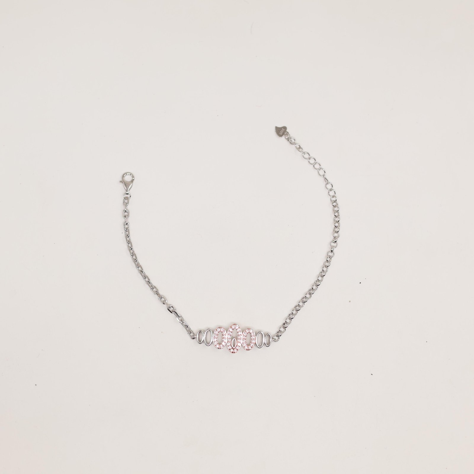Silver Pink Pave Oval Cluster Bracelet
