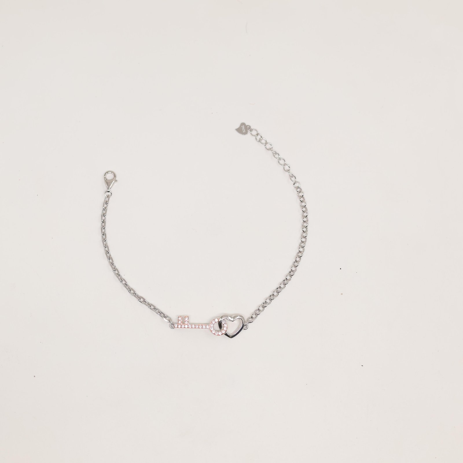 Silver and Rose Gold Key and Heart Bracelet