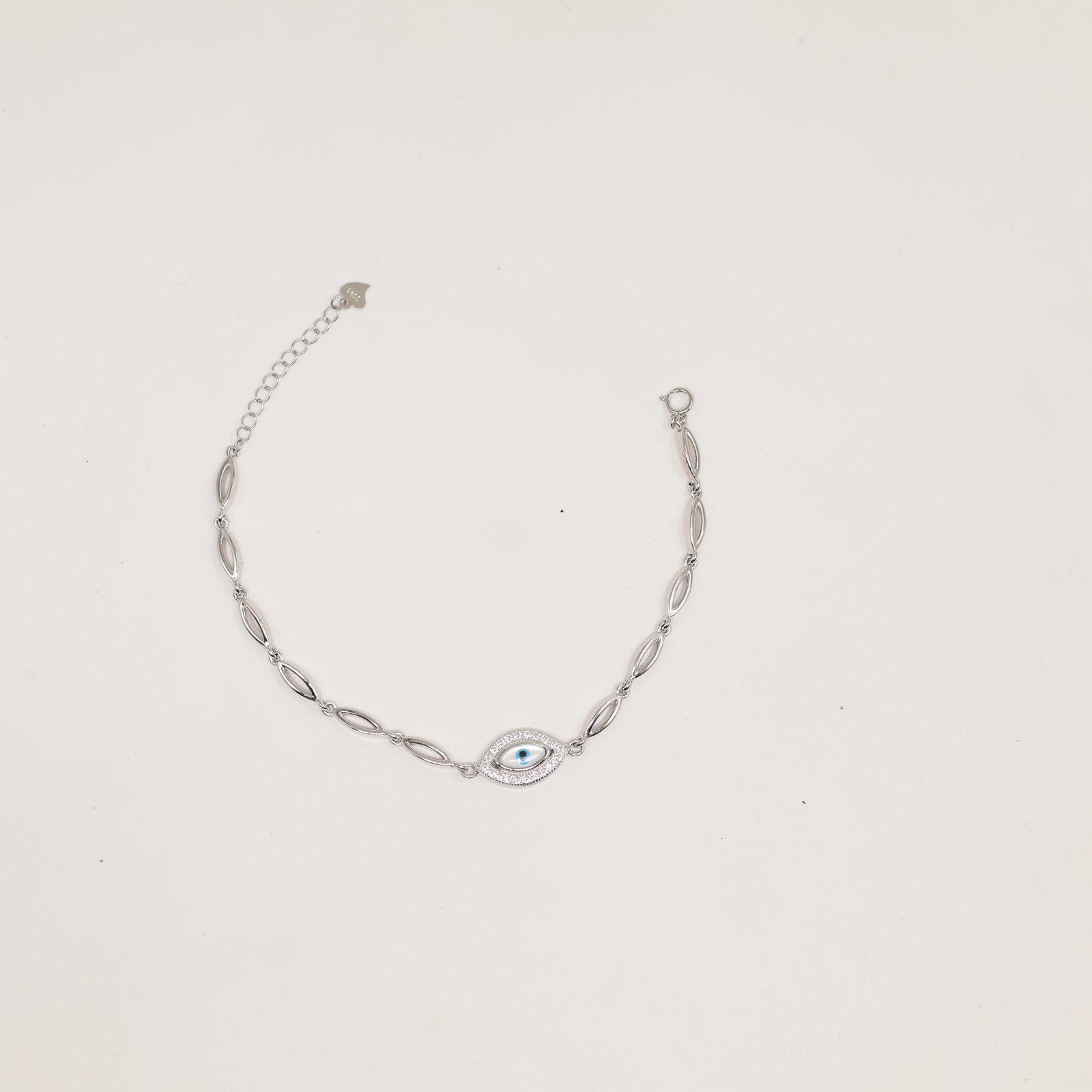 Silver Evil Eye Oval Link Chain Bracelet