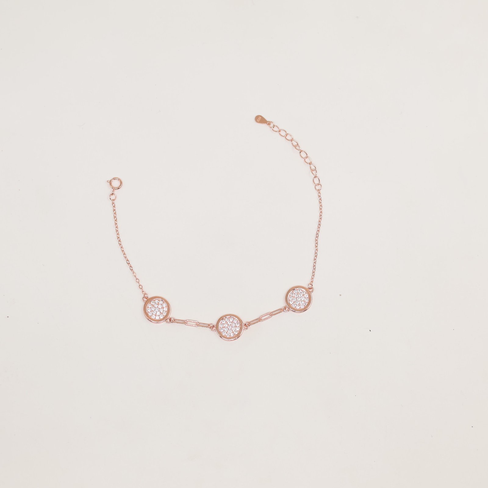 Rose Gold Triple Pave Circle Station Bracelet