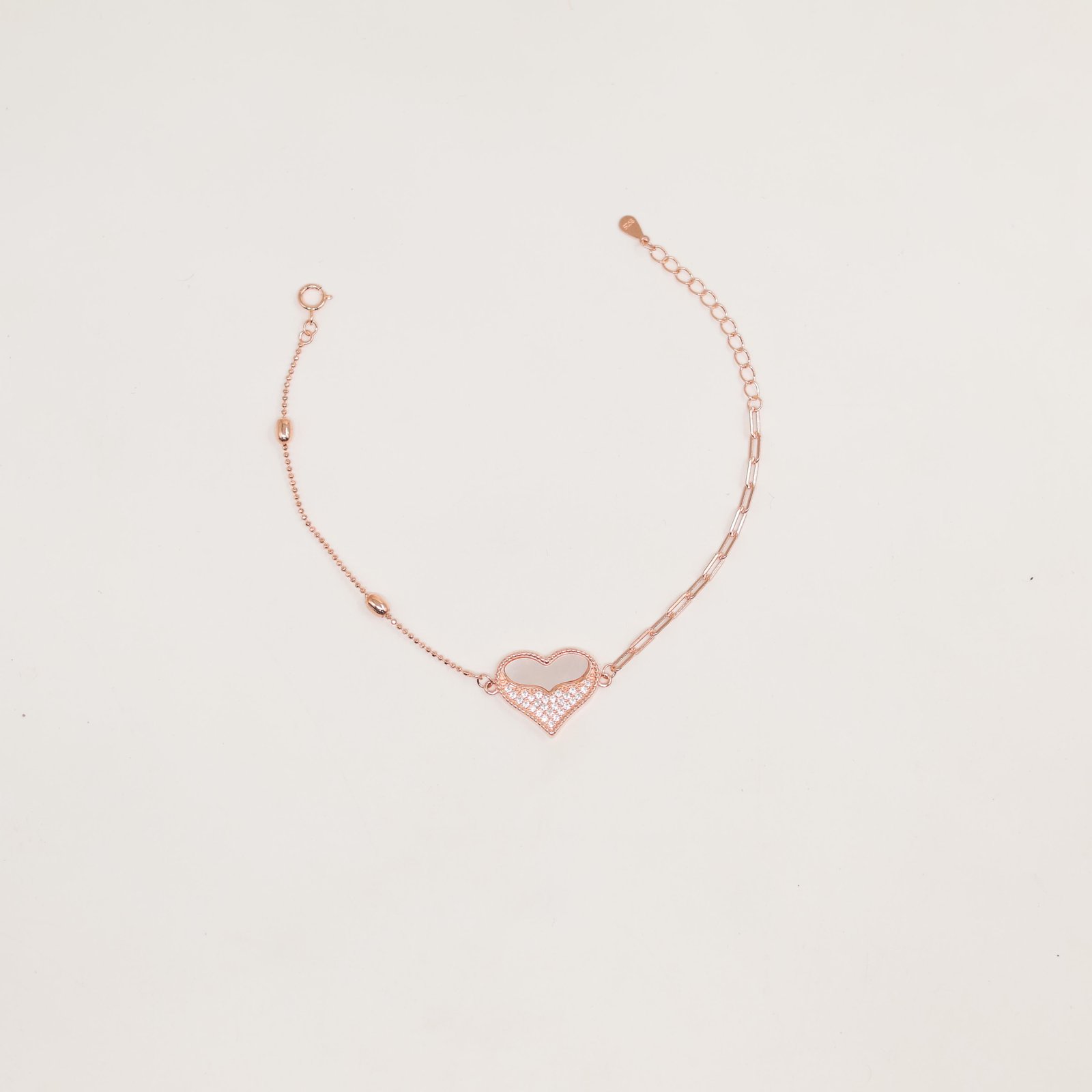 Rose Gold Half-Pave Heart Paperclip Bracelet