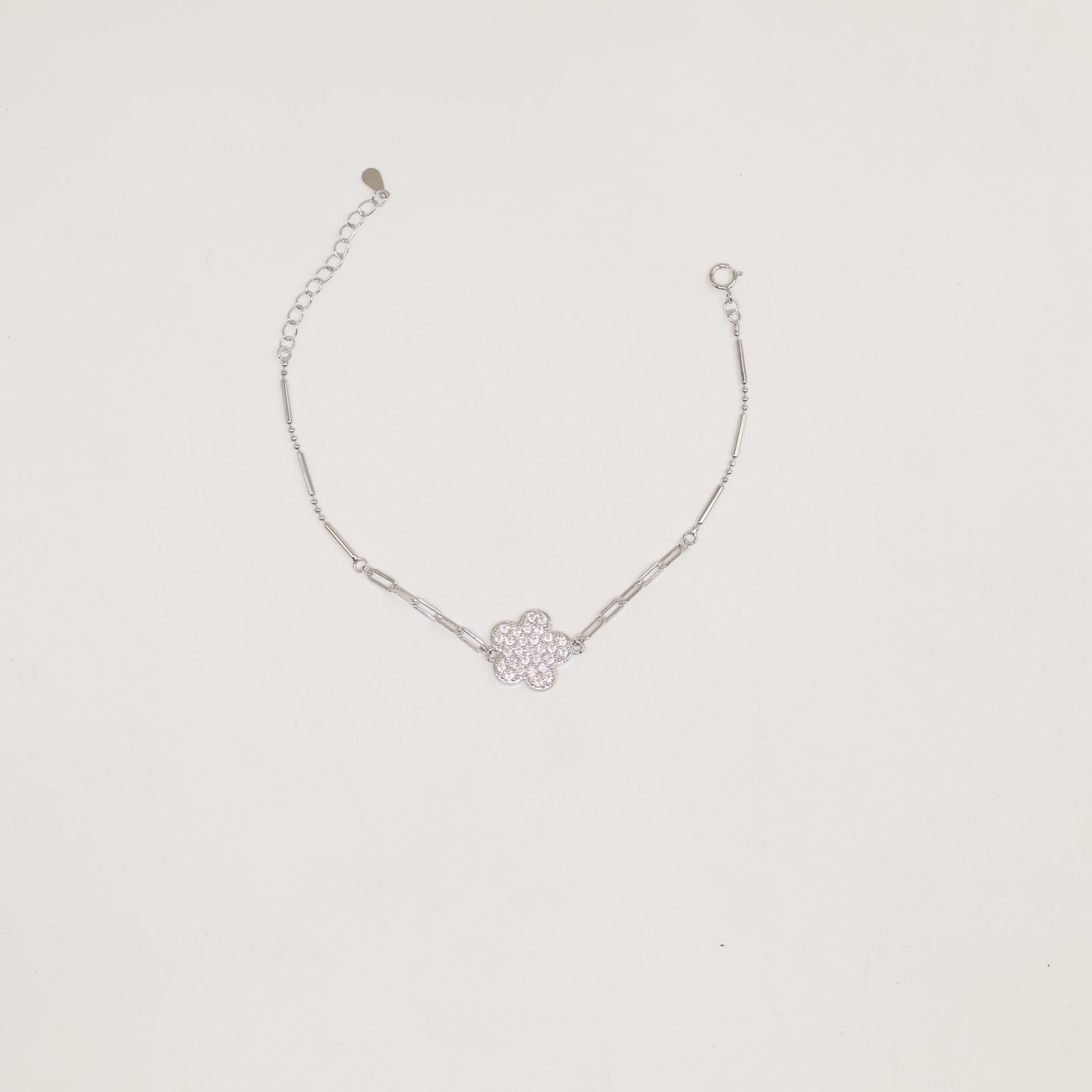 Silver Pave Flower Mixed Chain Bracelet