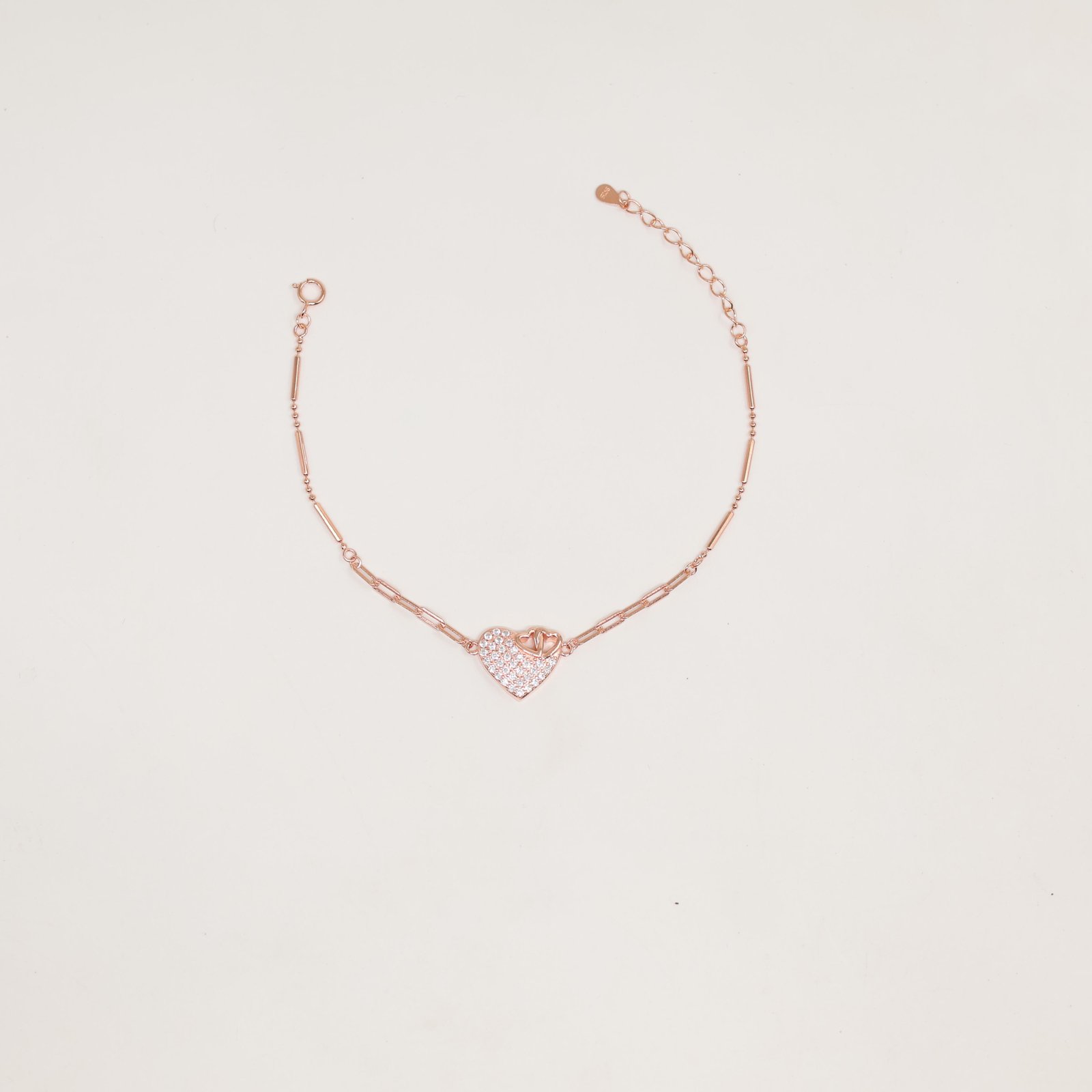 Rose Gold Double Heart Pave Bracelet