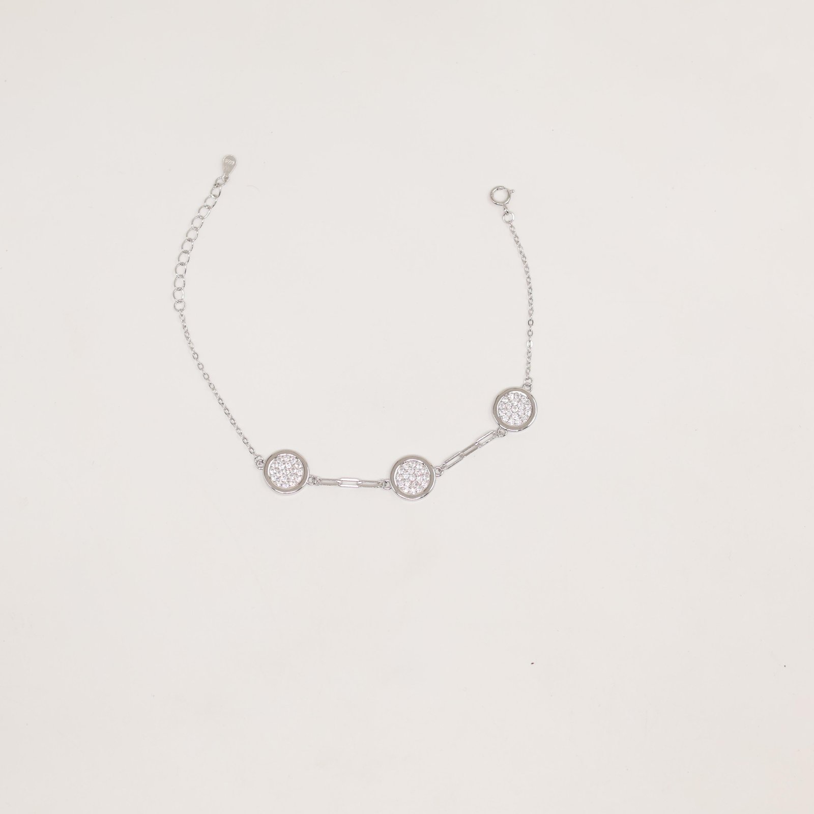 Silver Triple Pave Circle Chain Bracelet