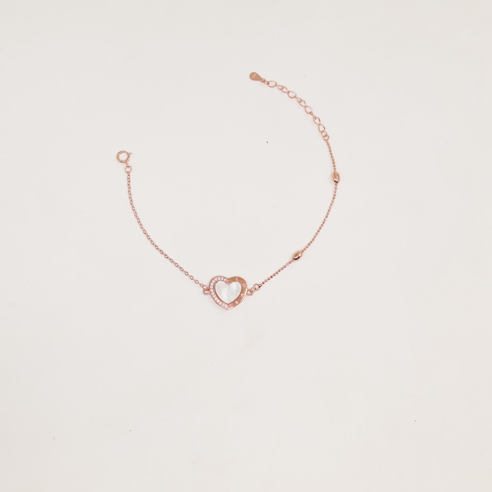 Rose Gold Mother-of-Pearl Heart Chain Bracelet
