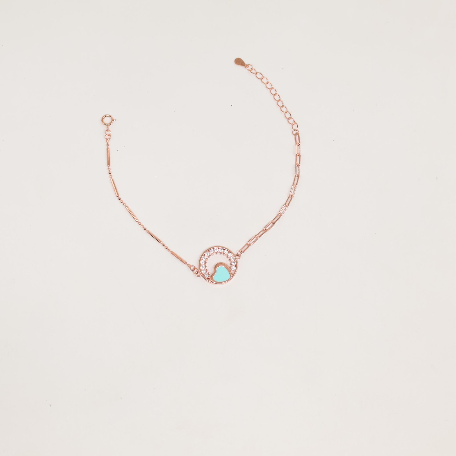 Rose Gold Turquoise Heart Pave Circle Bracelet