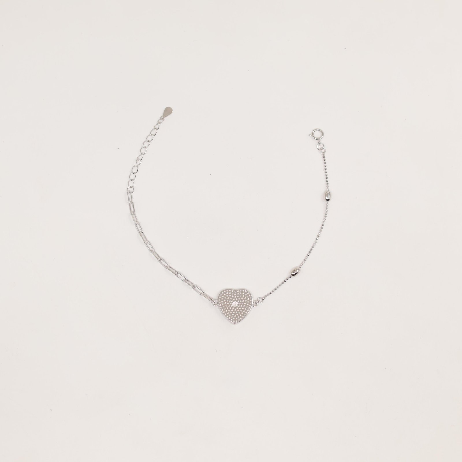 Silver Textured Heart Mixed Chain Bracelet