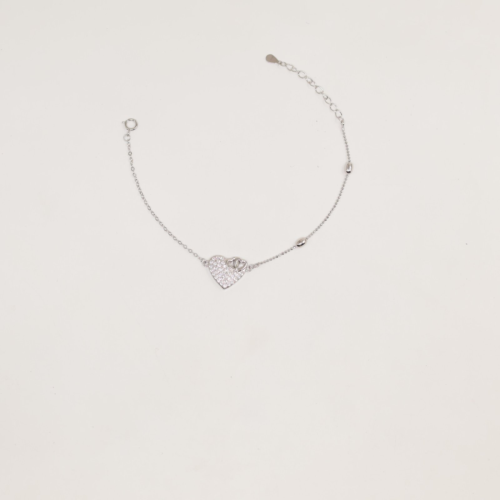 Silver Dual Heart Pave Outline Bracelet