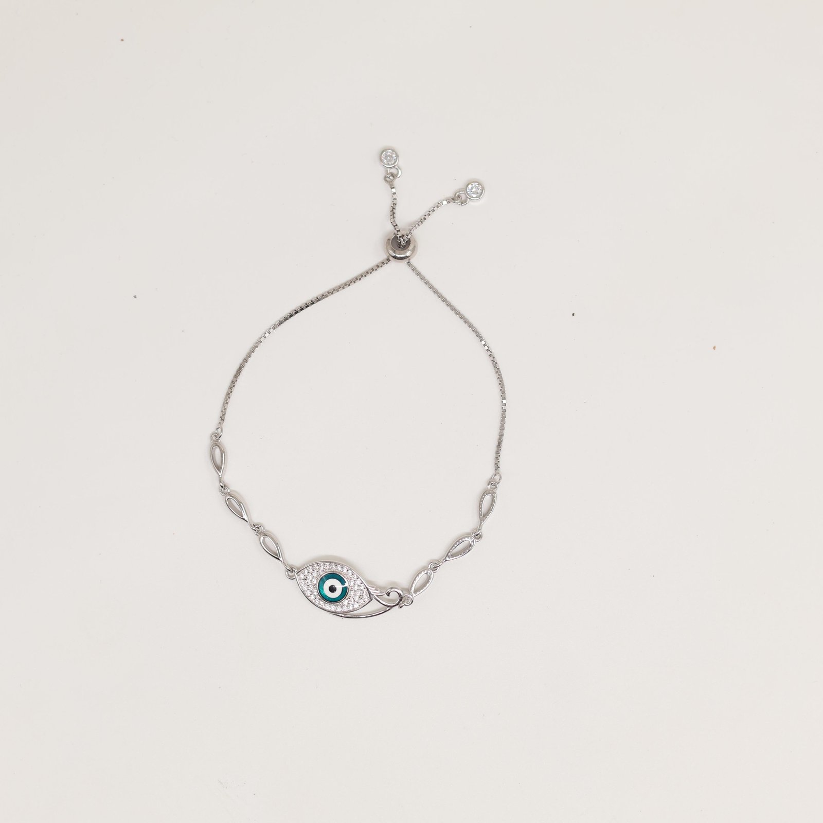 Silver Teal Evil Eye Adjustable Bolo Bracelet