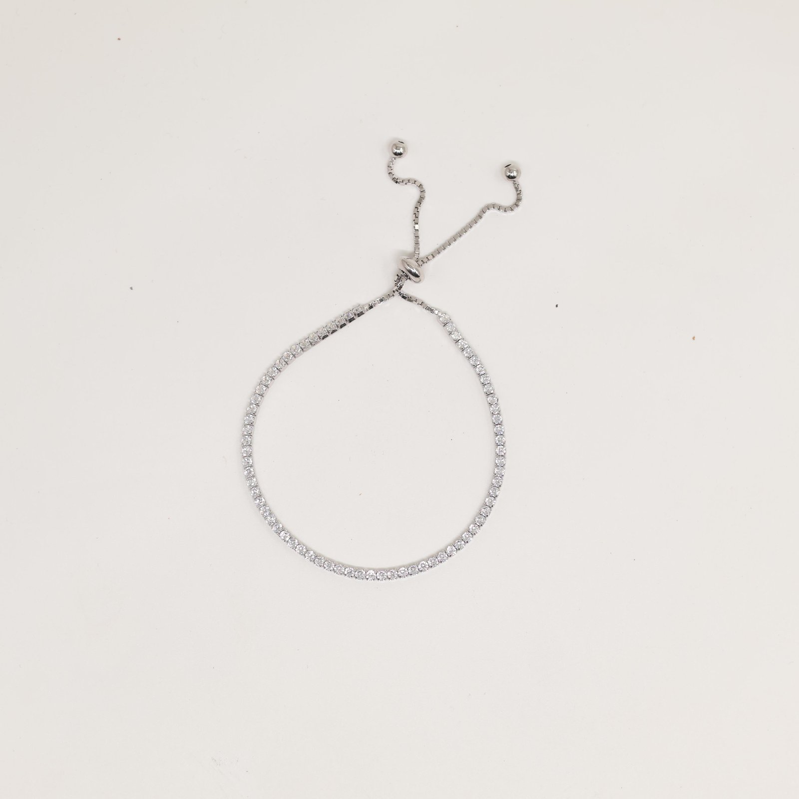Silver CZ Tennis Adjustable Bolo Bracelet