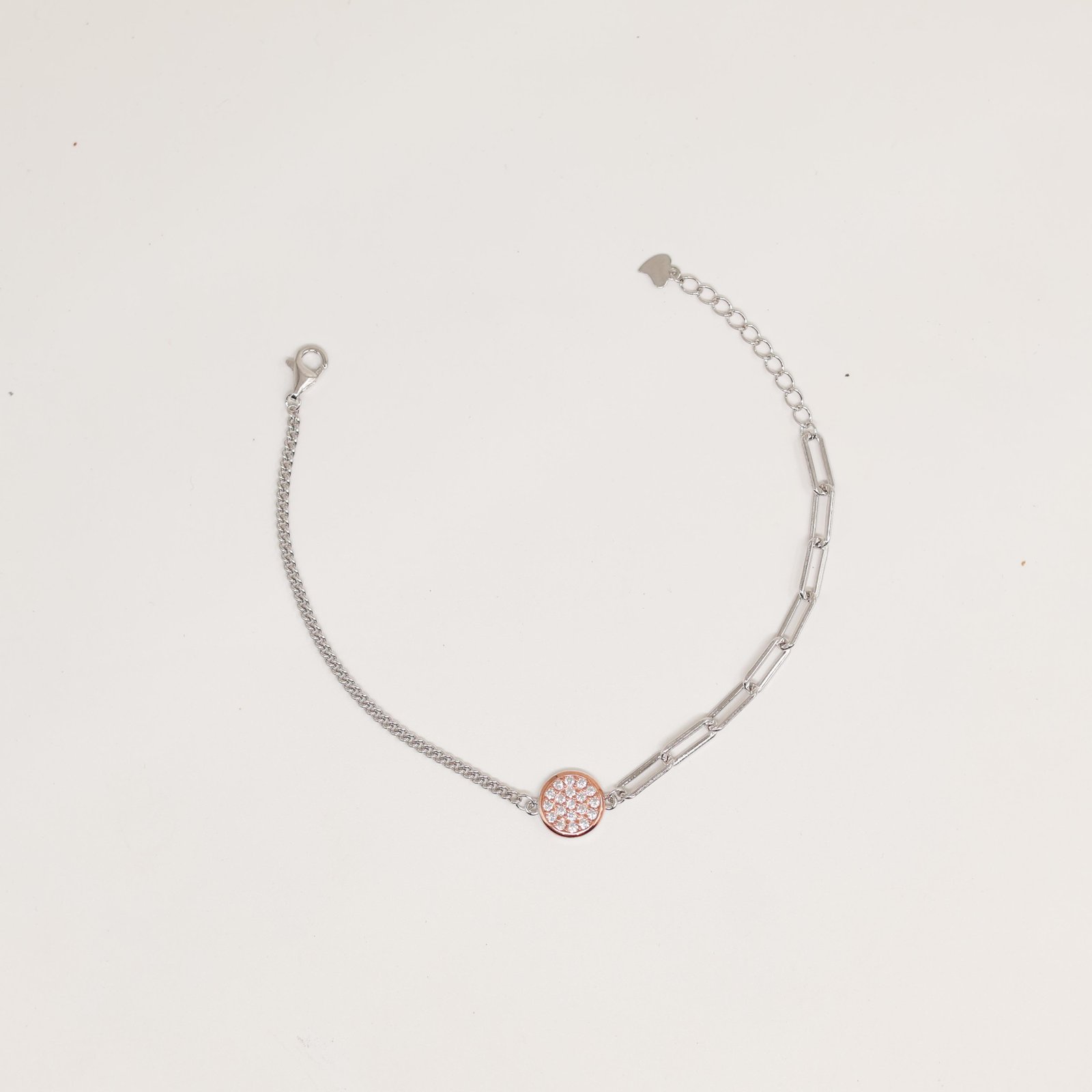 Rose Gold Pave Circle Paperclip Mixed Bracelet