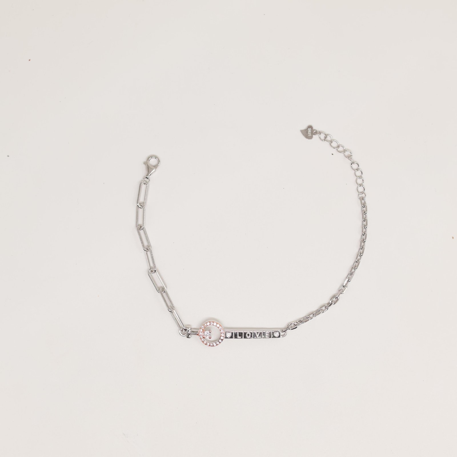 Silver and Rose Gold LOVE Bar Paperclip Bracelet