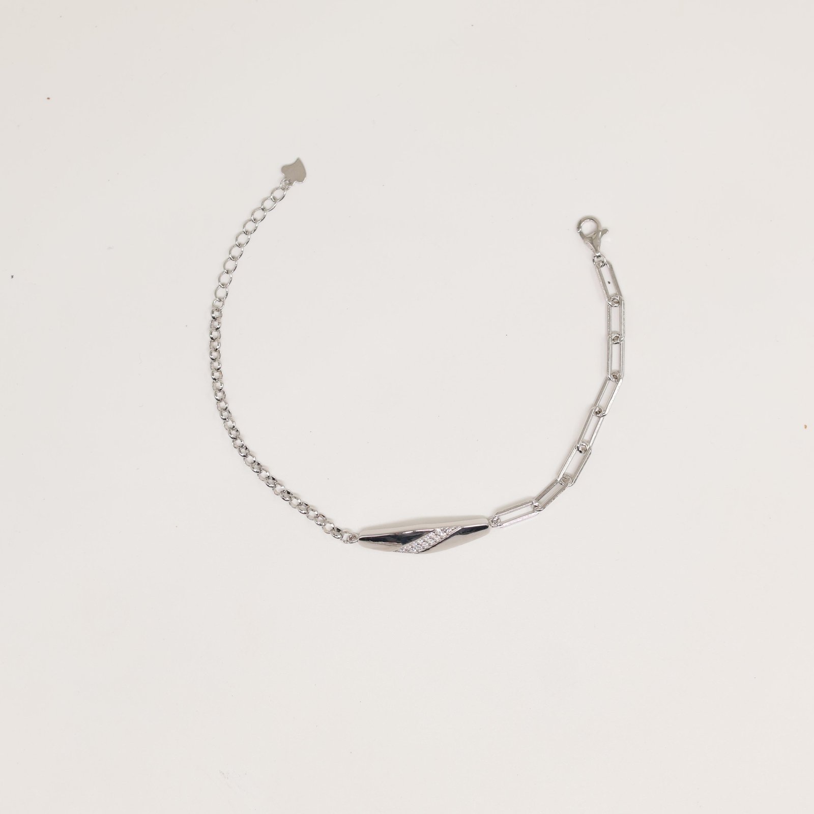 Silver Diagonal Crystal Bar Paperclip Bracelet