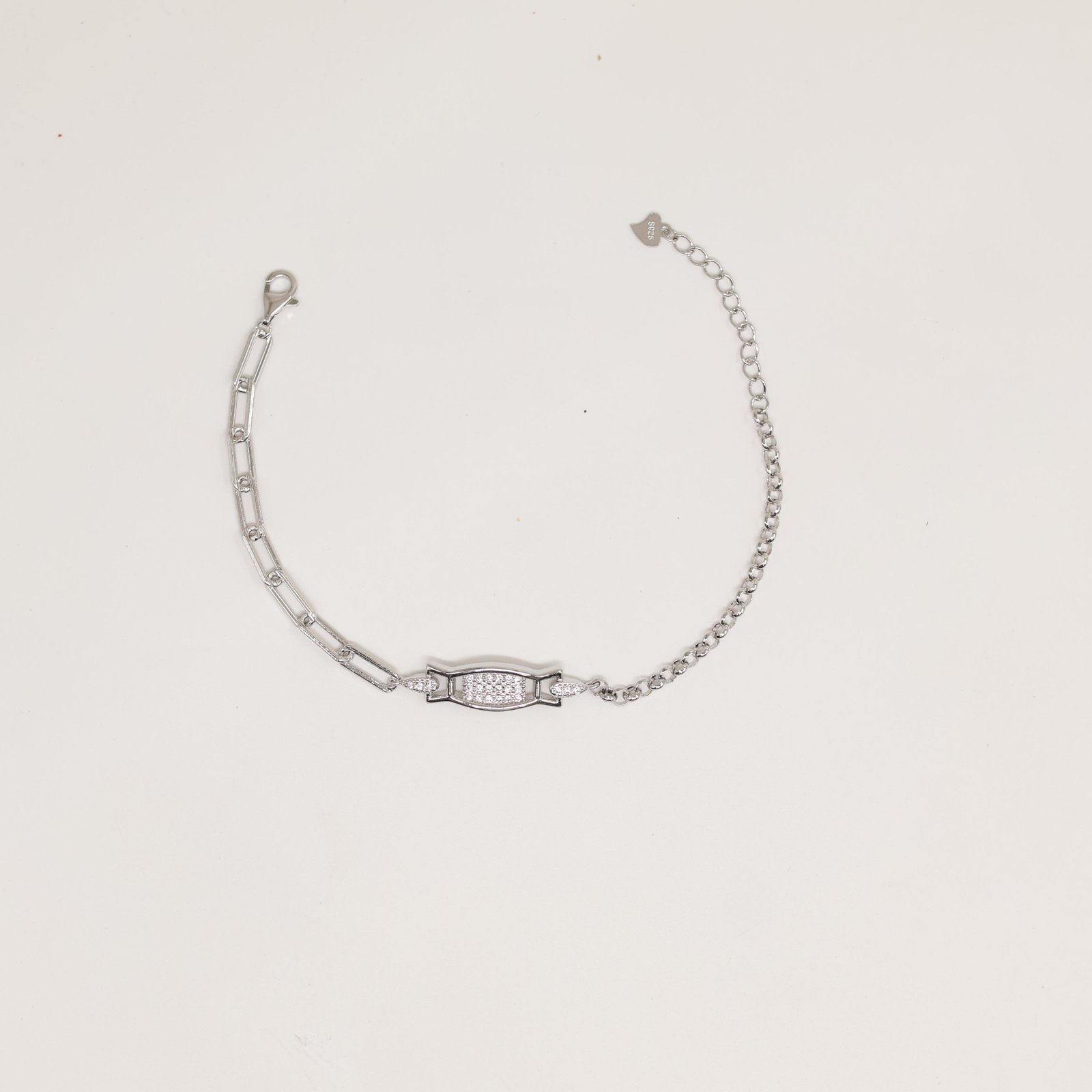 Silver Pave Crystal Bar Paperclip Bracelet