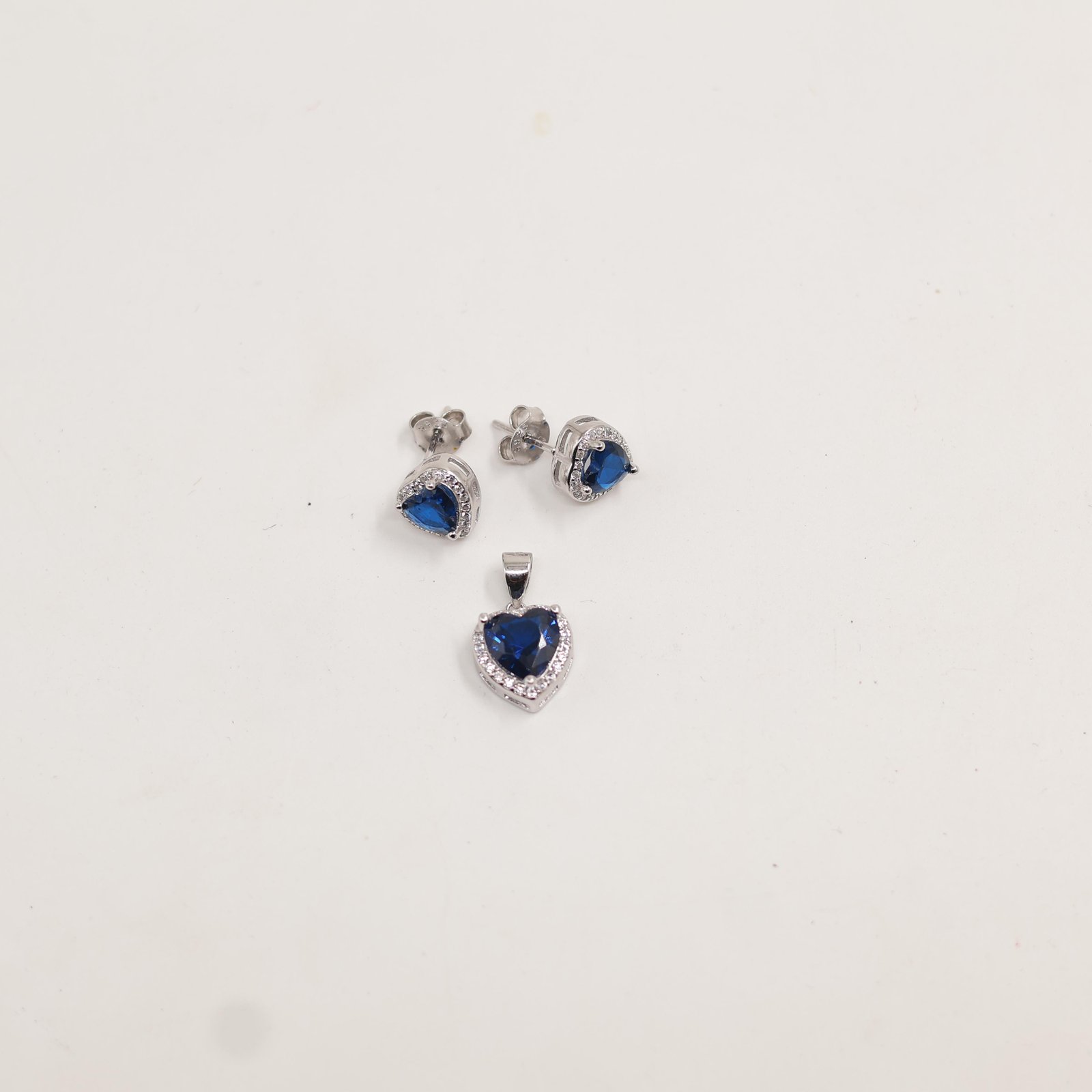 Silver Blue Heart Halo Earring & Pendant Set