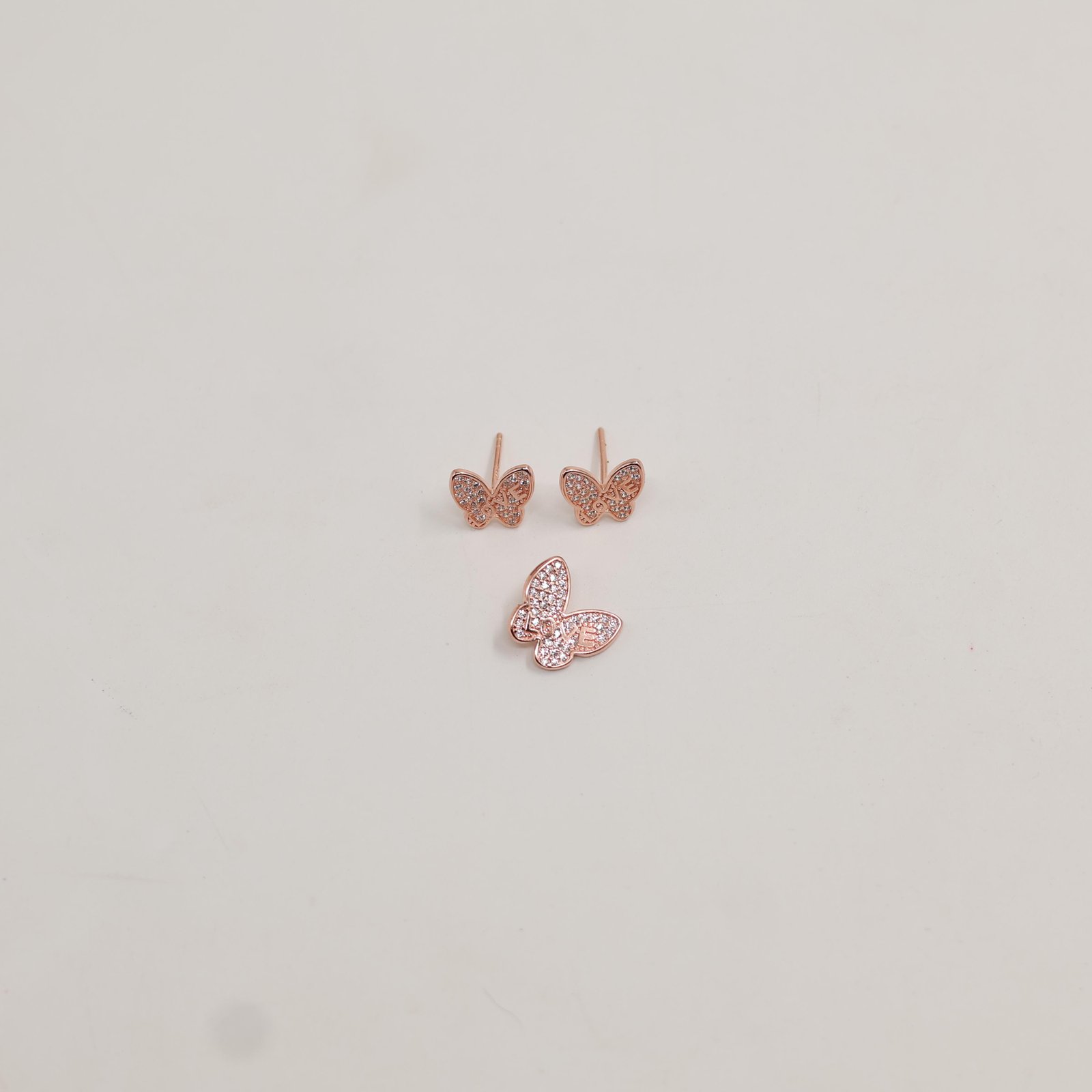 Rose Gold Pavé Butterfly LOVE Earring & Pendant Set