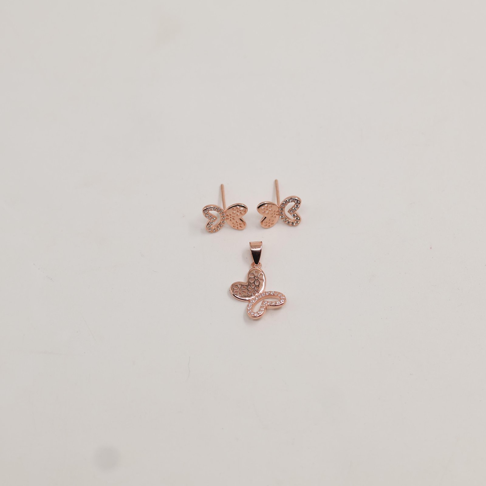 Rose Gold Butterfly Pavé Earring & Pendant Set