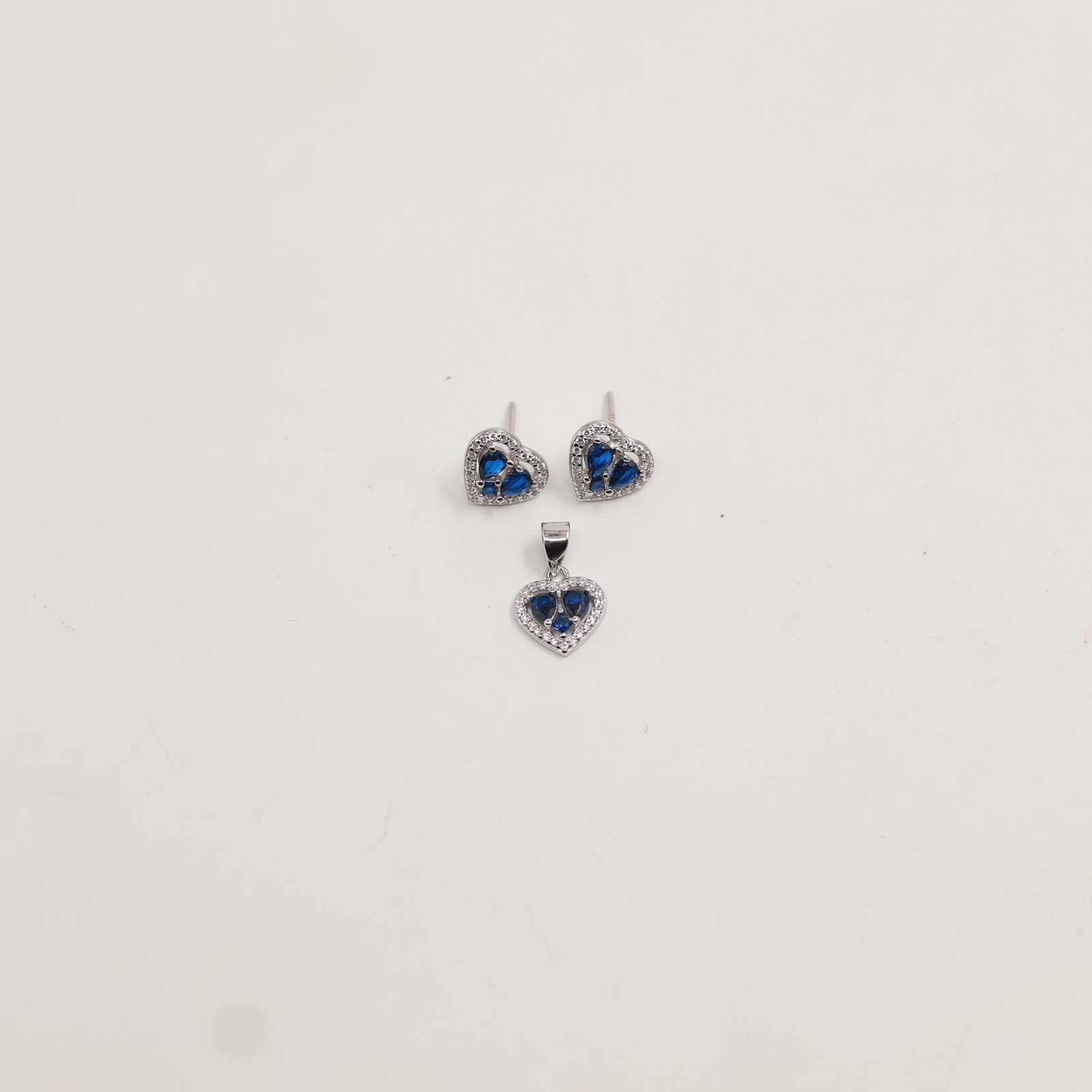 Silver Blue Heart Halo Earring & Pendant Set