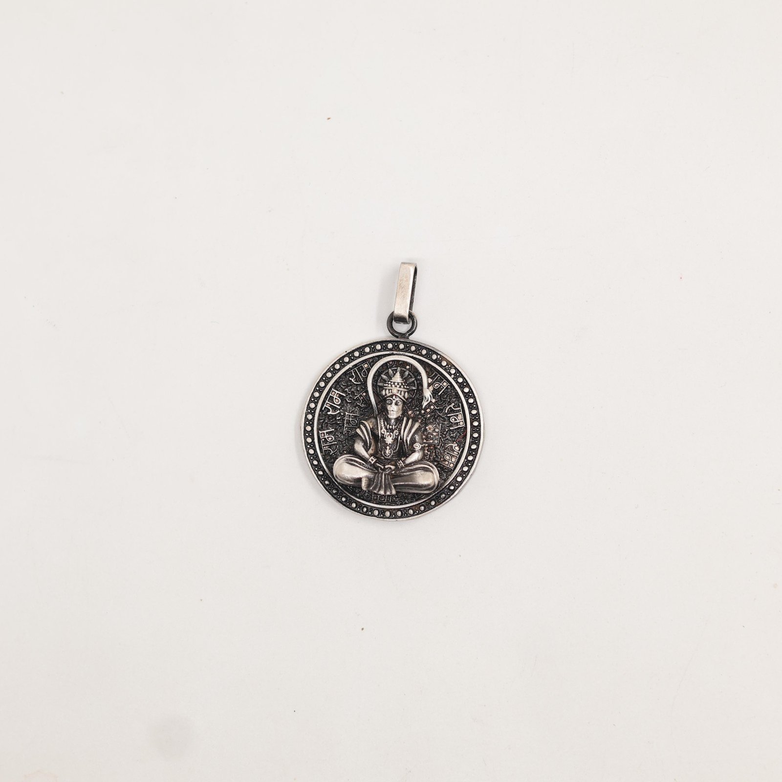 Oxidized Silver Hanuman Medallion Pendant Necklace