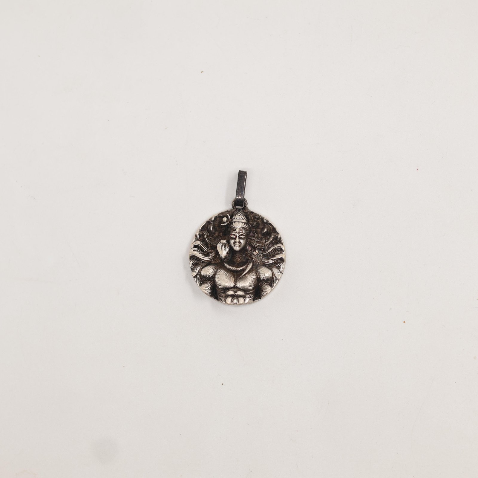 Oxidized Silver Lord Shiva Circular Pendant Necklace
