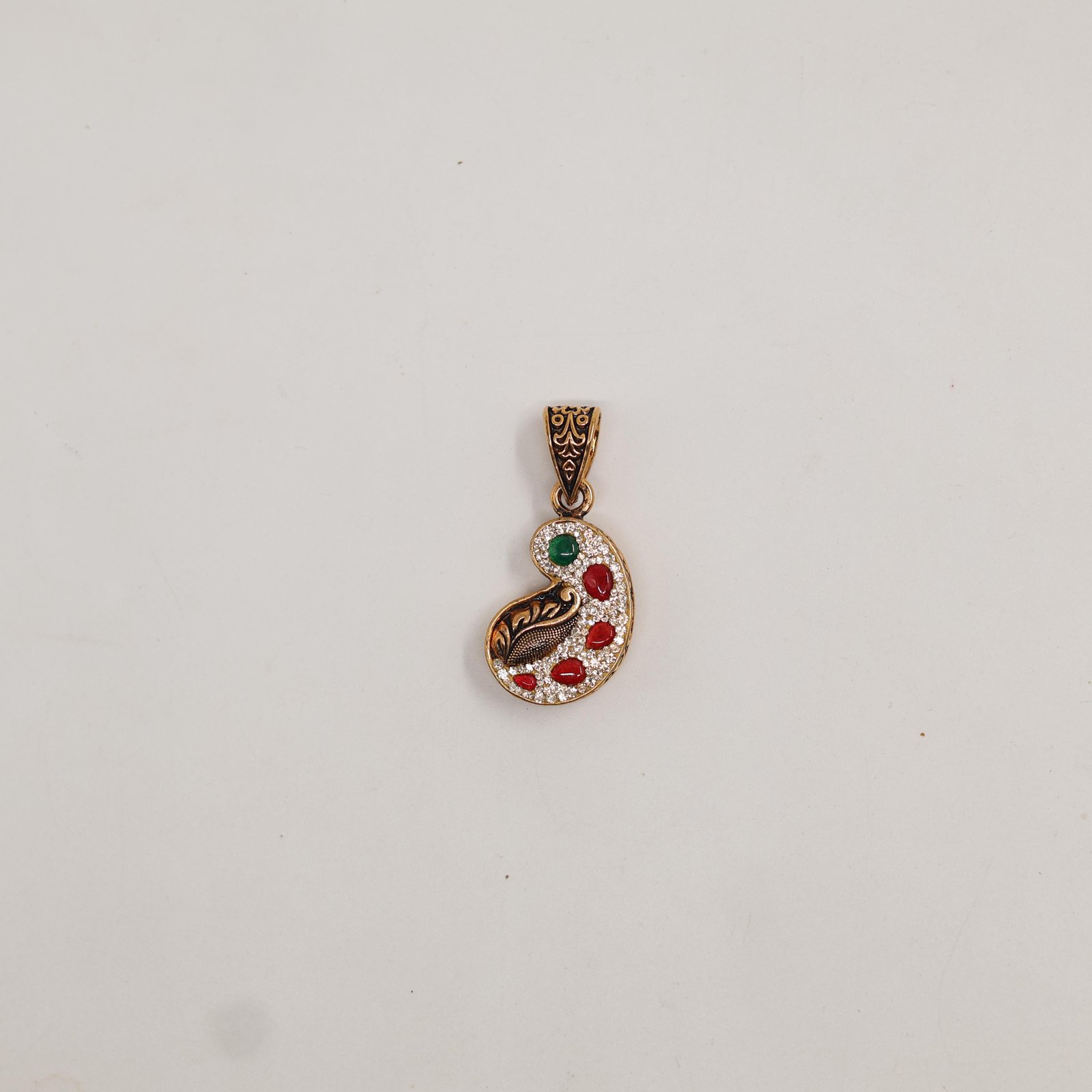 Antique Gold Paisley Multi-Stone Pendant Necklace