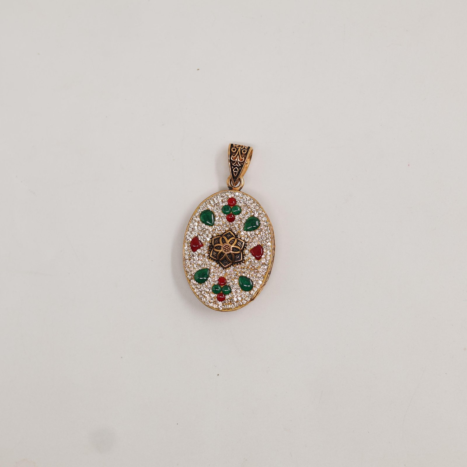 Antique Gold Oval Multi-Stone Pendant Necklace