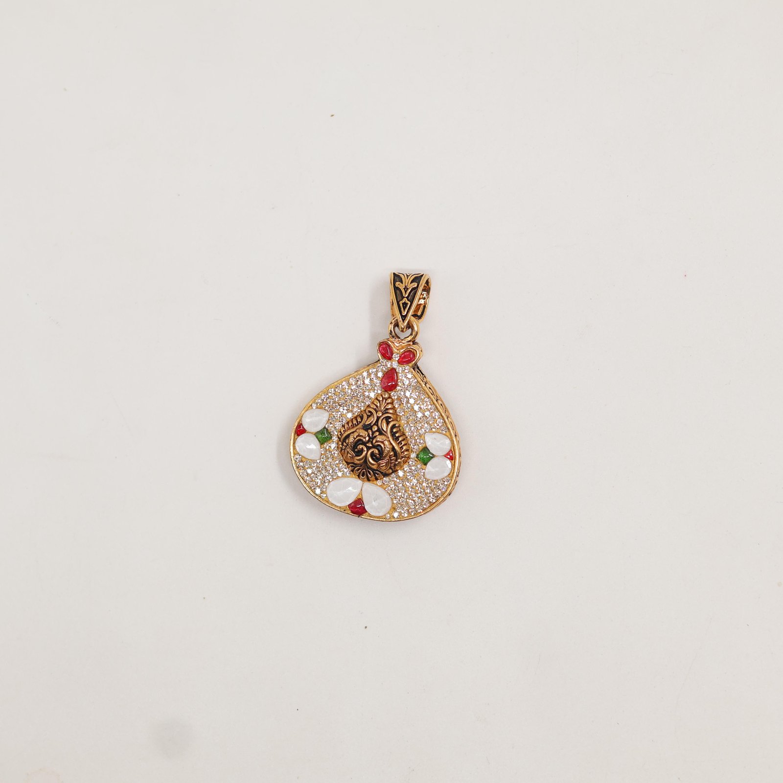 Antique Gold Teardrop Filigree Multi-Stone Pendant Necklace