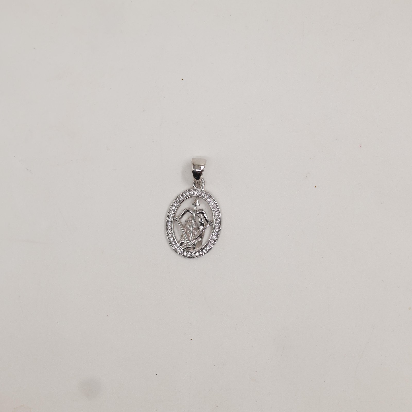 Silver Sagittarius Zodiac Oval Pendant Necklace