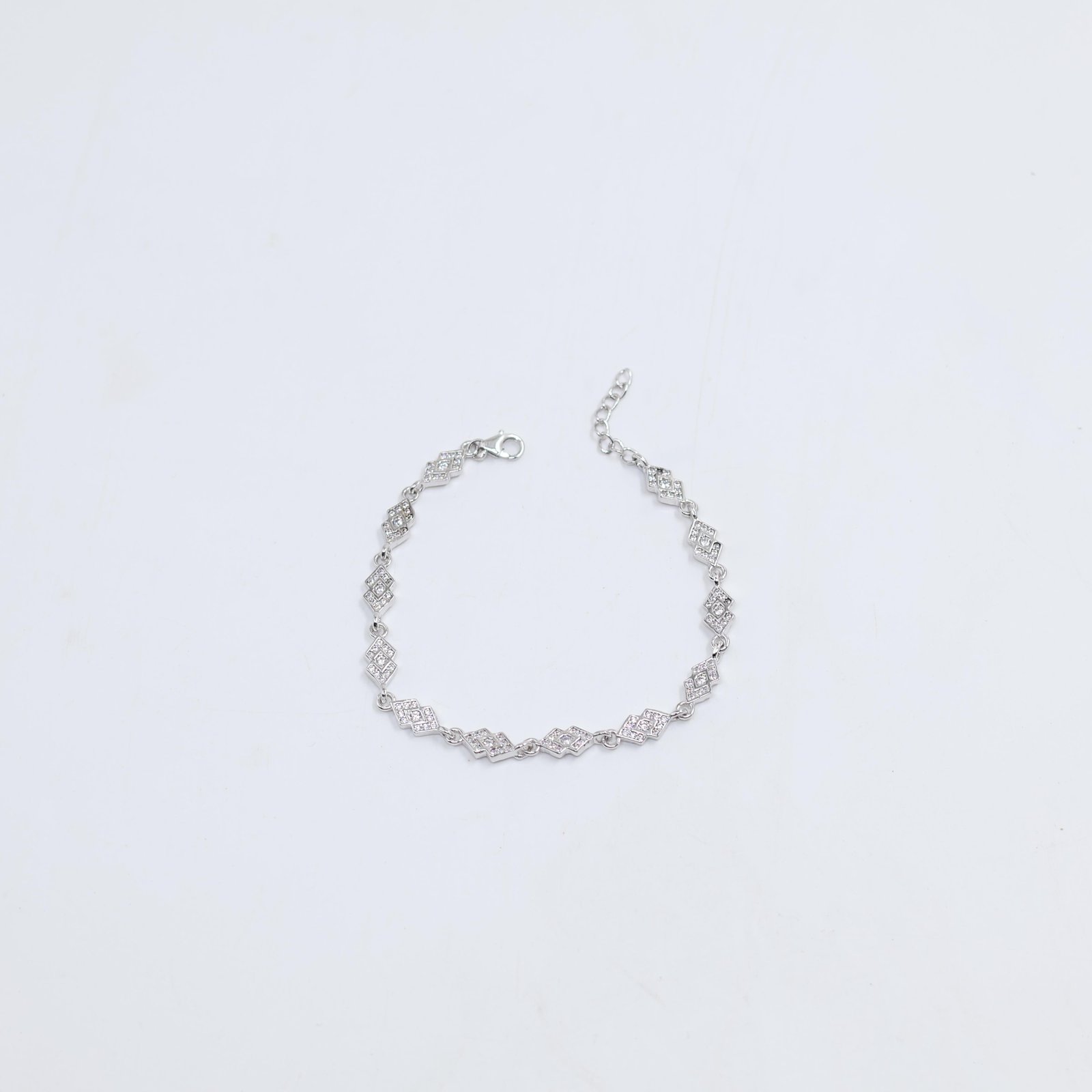 Silver Pavé Rhombus Link Bracelet