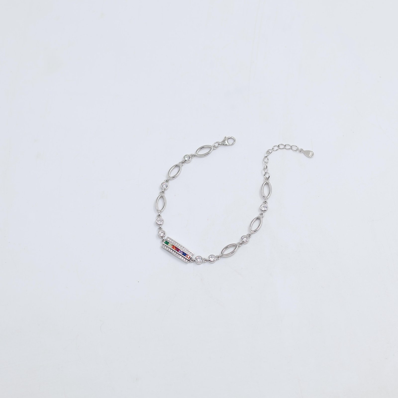 Silver Rainbow Bar Oval Link Bracelet