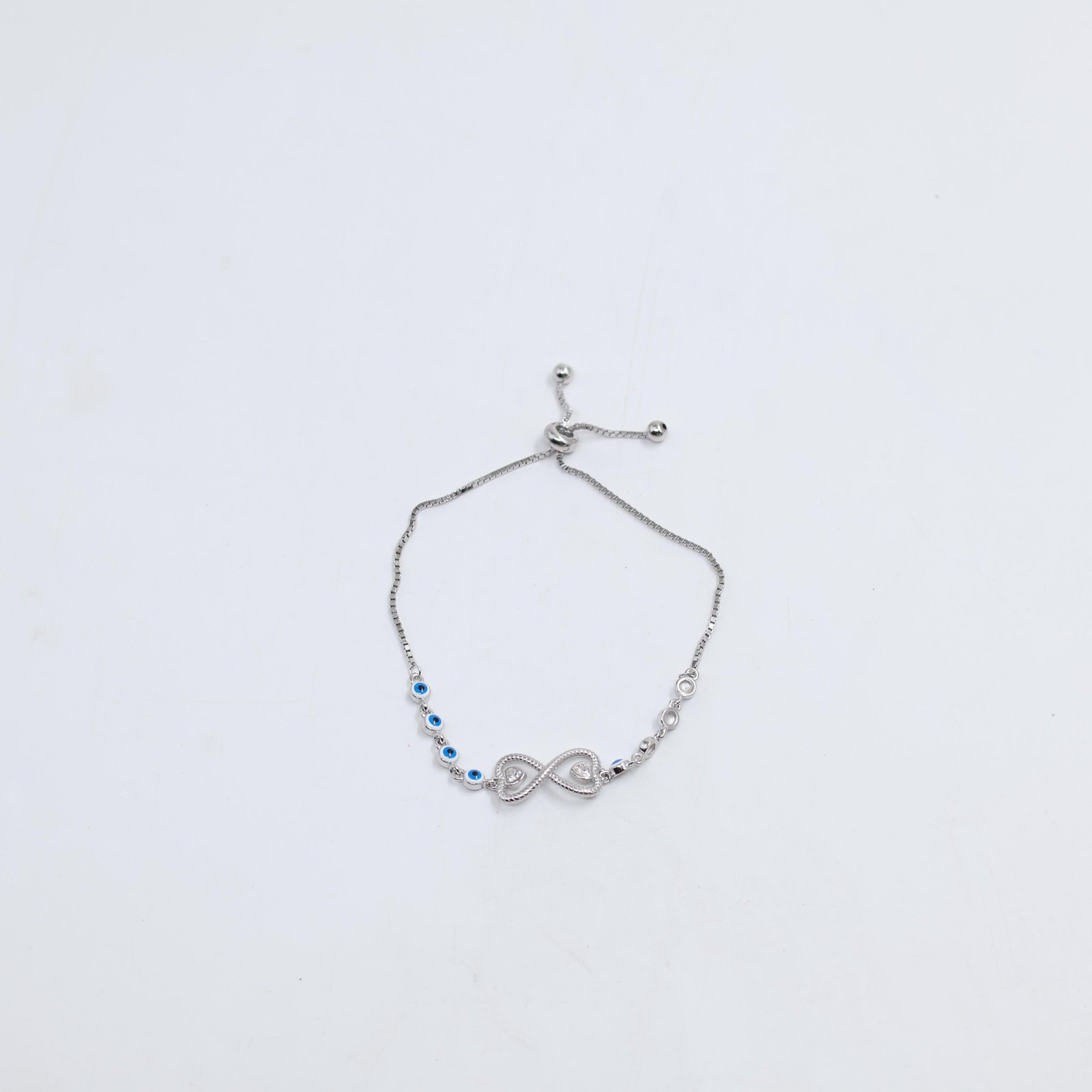 Silver Infinity Evil Eye Bolo Bracelet