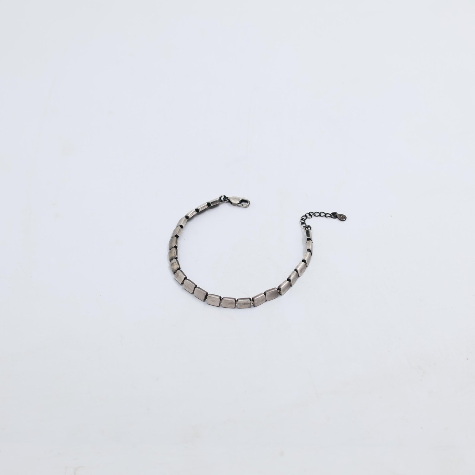 Oxidized Silver Square Block Bead Bracelet