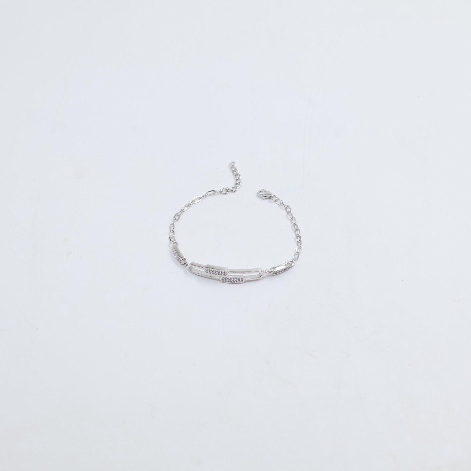 Silver Pavé Rectangular Bar Chain Bracelet