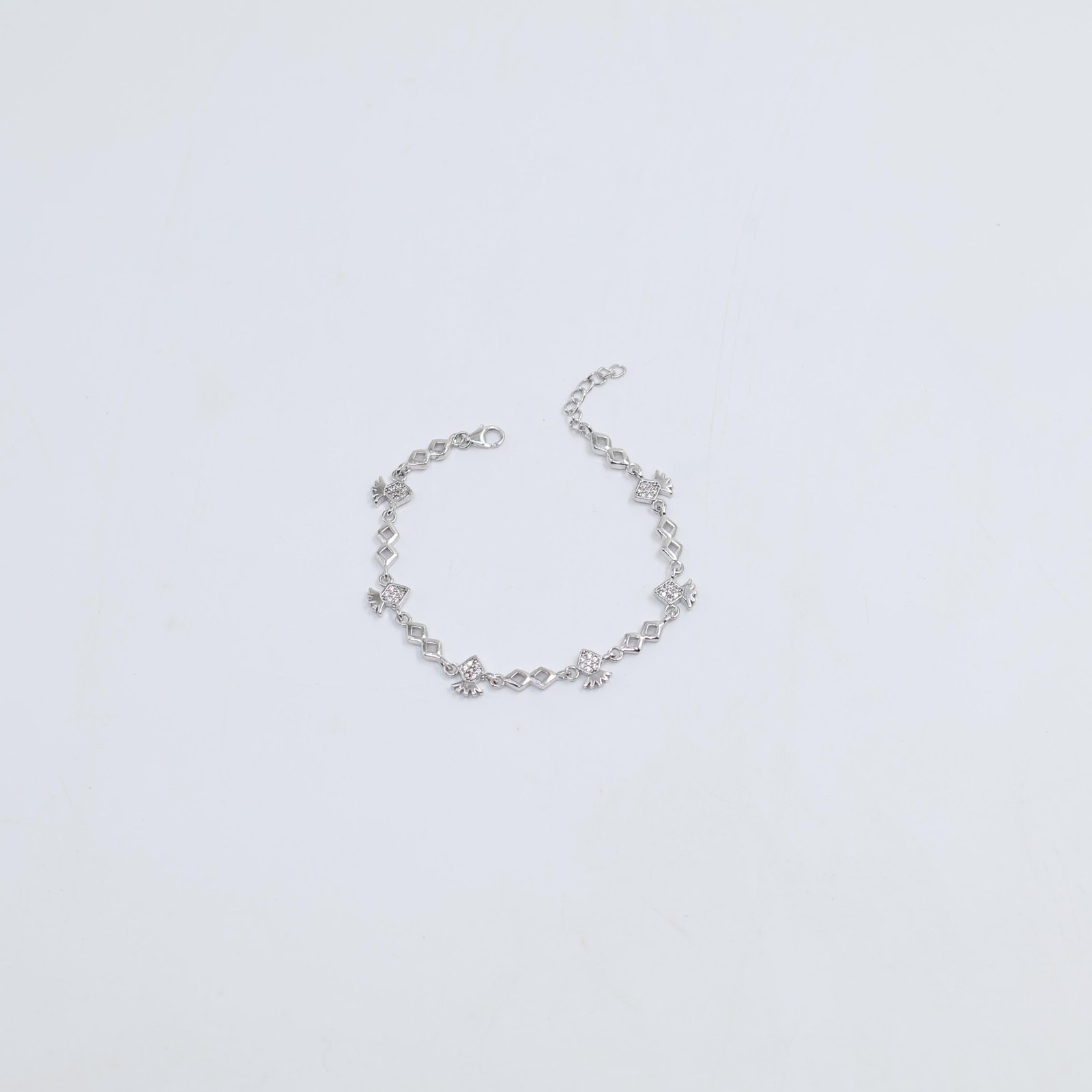 Silver Bird and Rhombus Link Bracelet