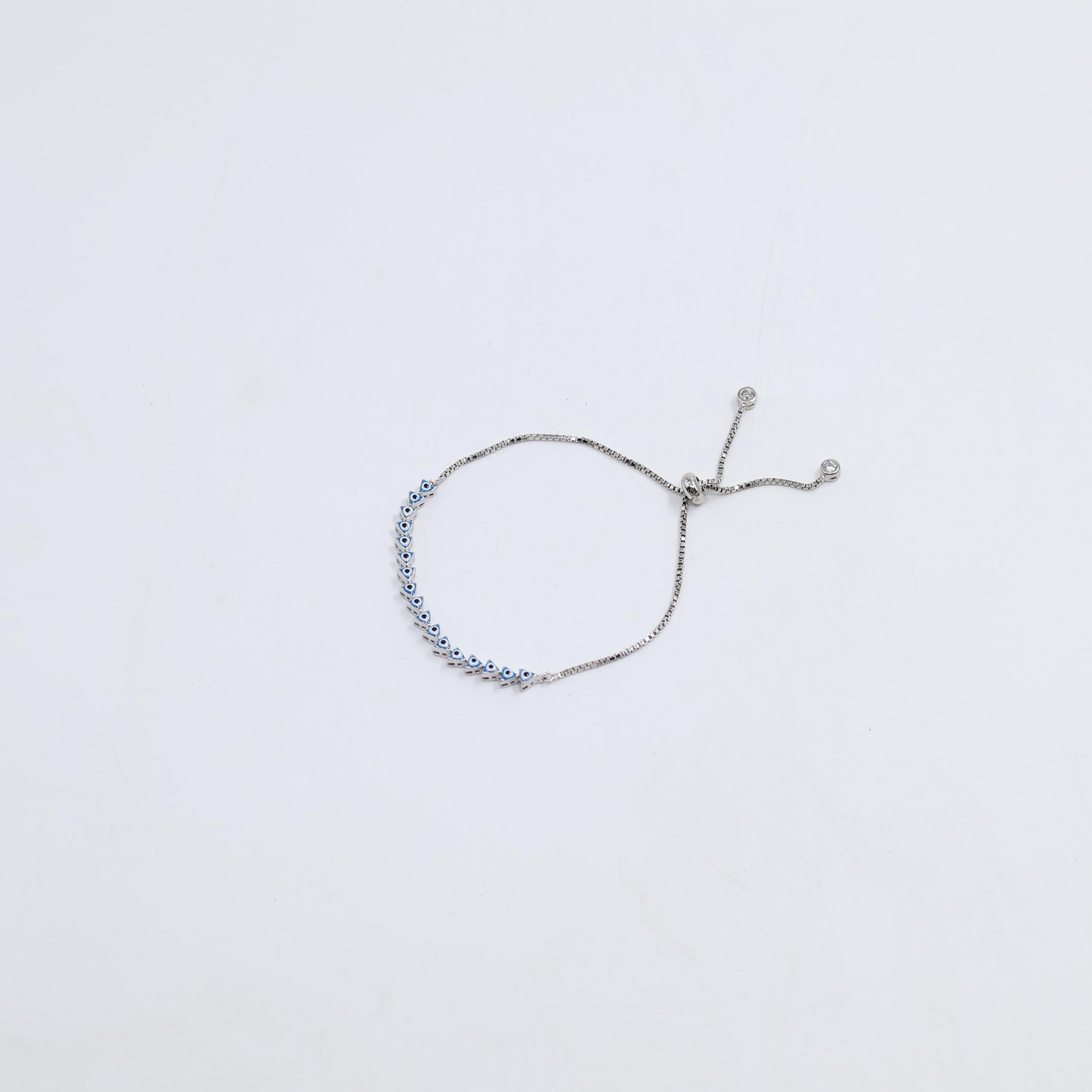 Silver Evil Eye Adjustable Box Chain Bracelet