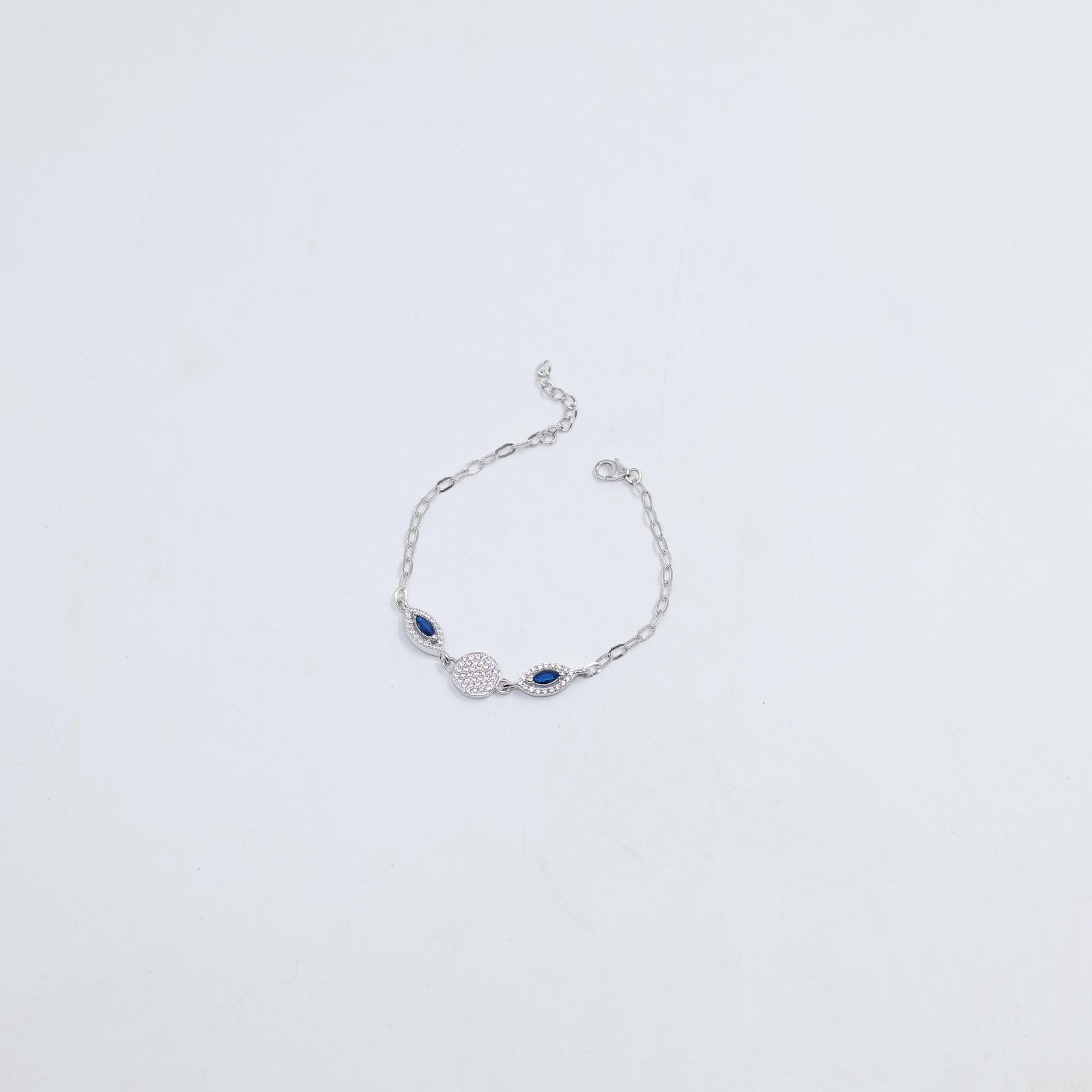 Silver Pavé Circle Blue Marquise Stone Bracelet