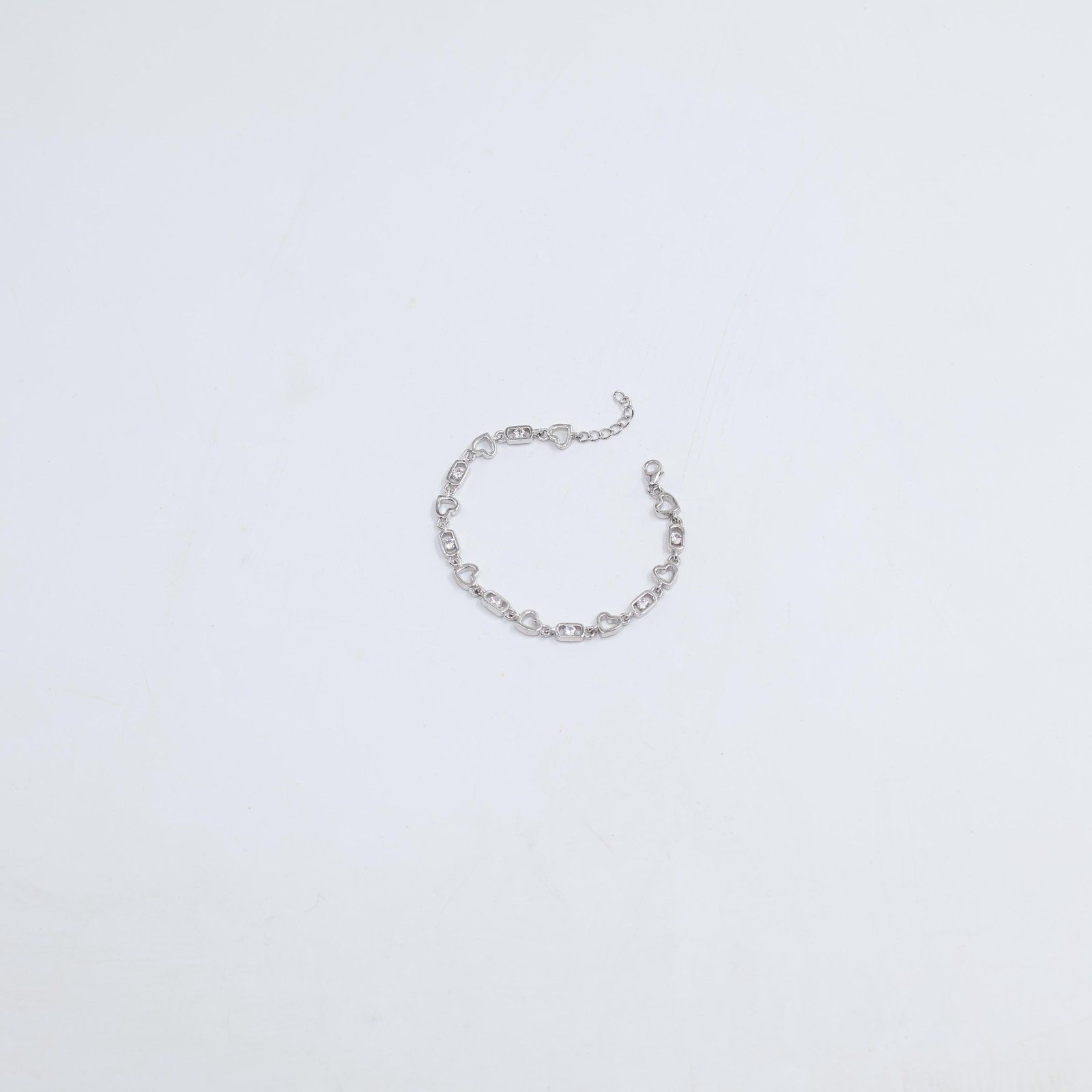 Silver Heart and Clear Stone Link Bracelet