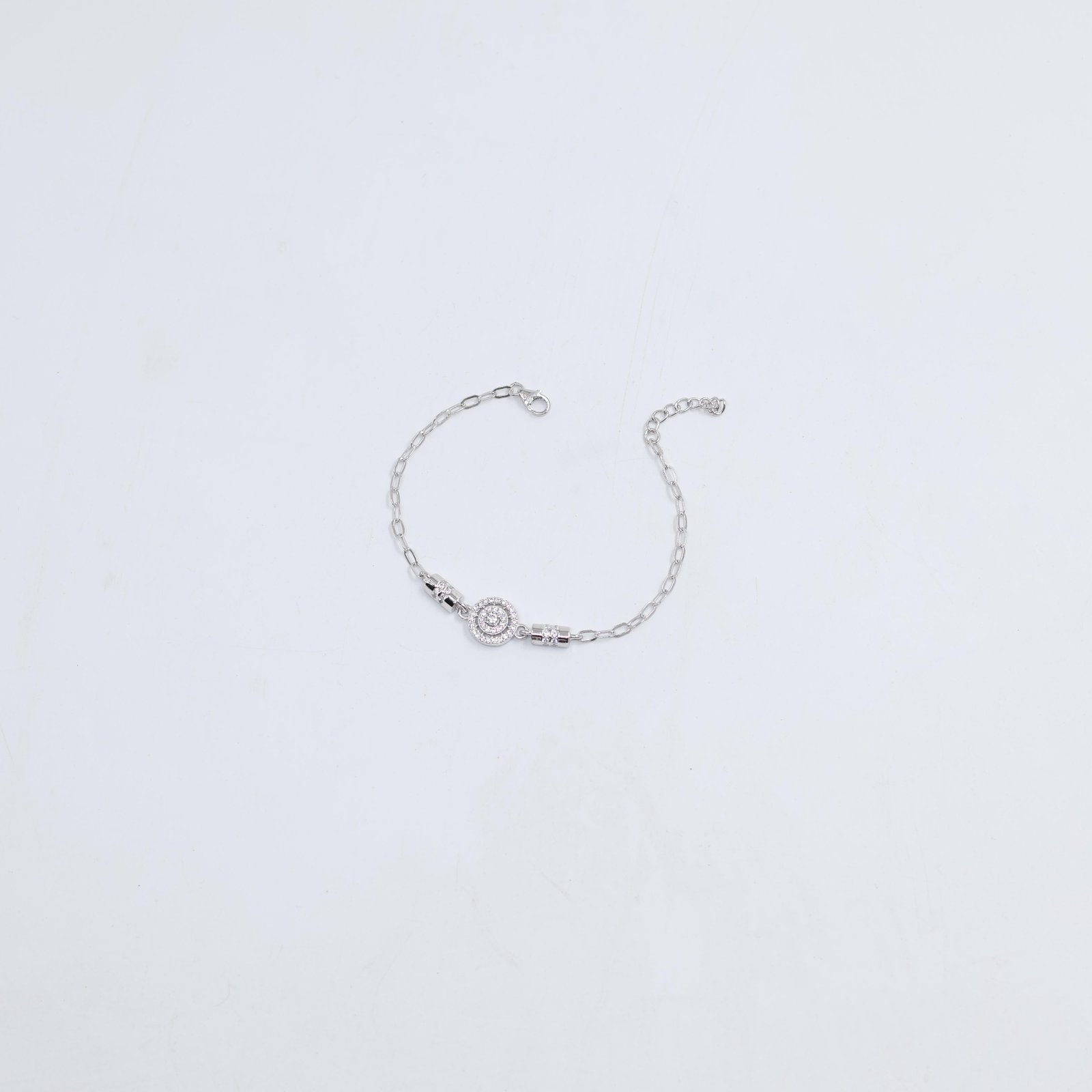 Silver Halo Charm Pavé Link Bracelet
